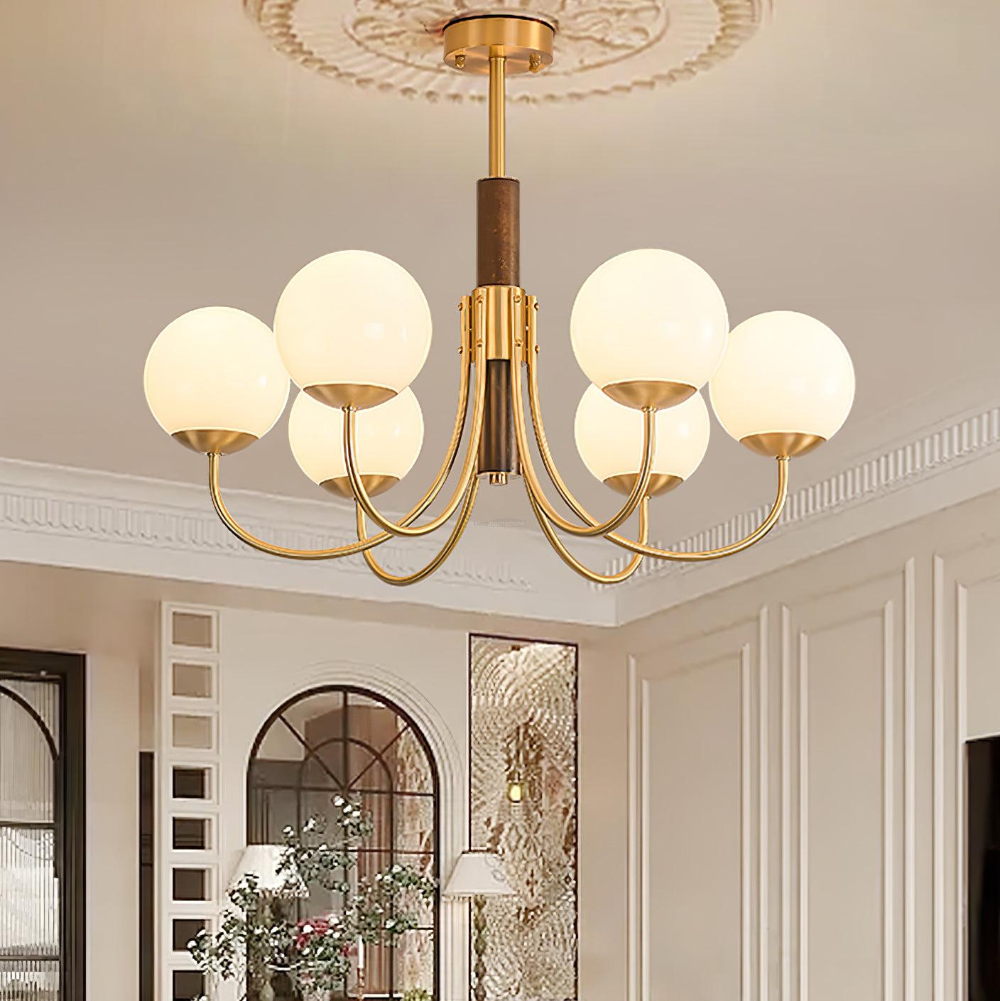 Midas Touch Walnut Sphere Chandelier with 3/6/8 heads - Luxehomezone
