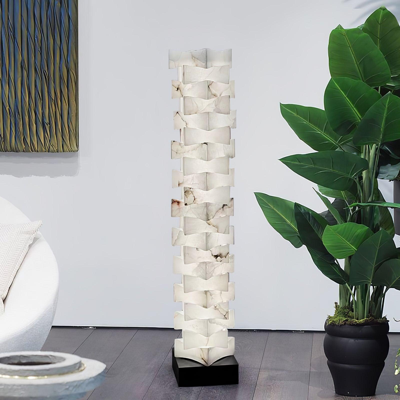 Stacked Alabaster Squares Floor Lamp - Alabaster-1-Luxehomezone