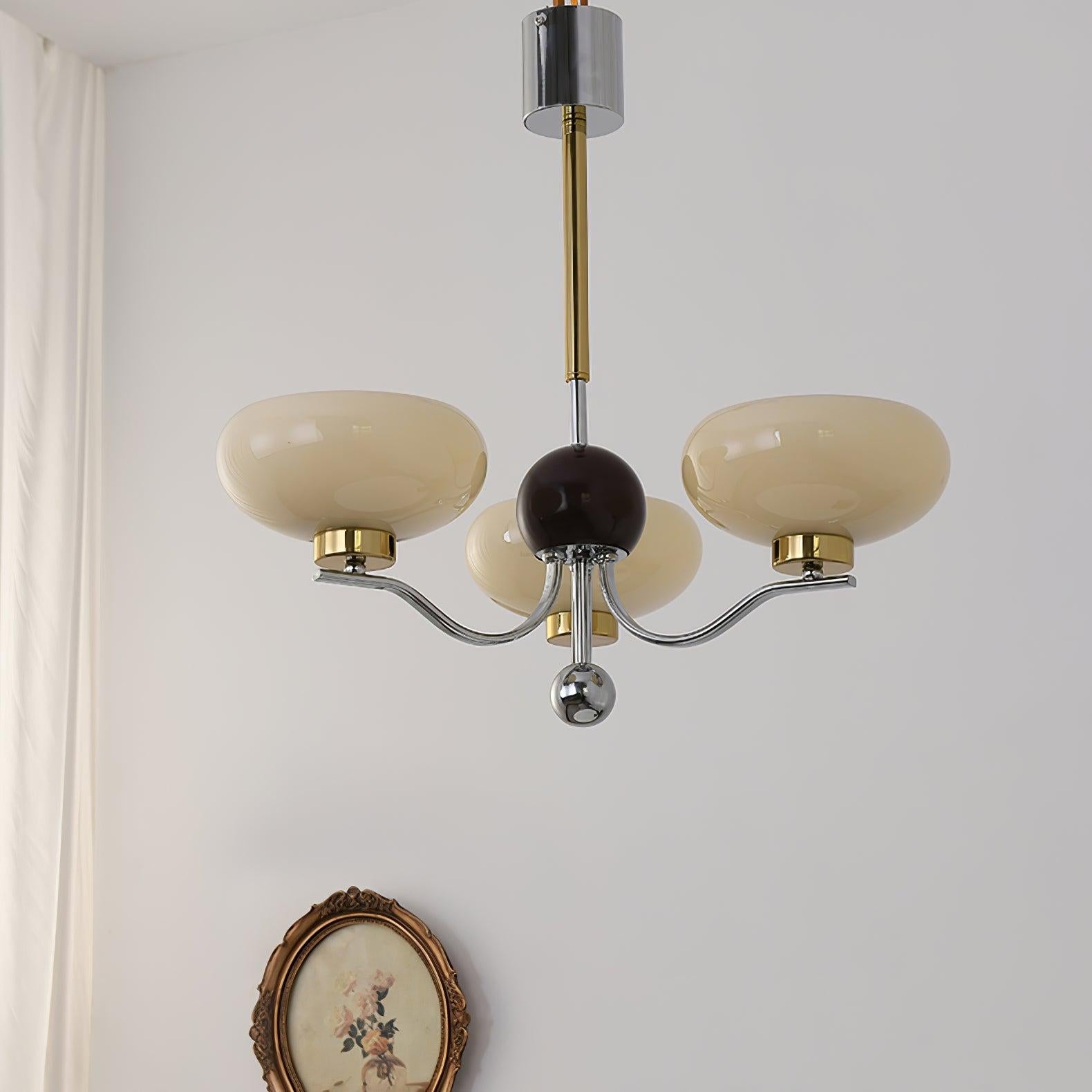 Medieval Glass Bowl Chandelier with 3/5 heads - Bend, Chrome & Gold & Creamy yellow, Chrome & Gold & Milk white, Marshmallow Chandelier-1-Luxehomezone