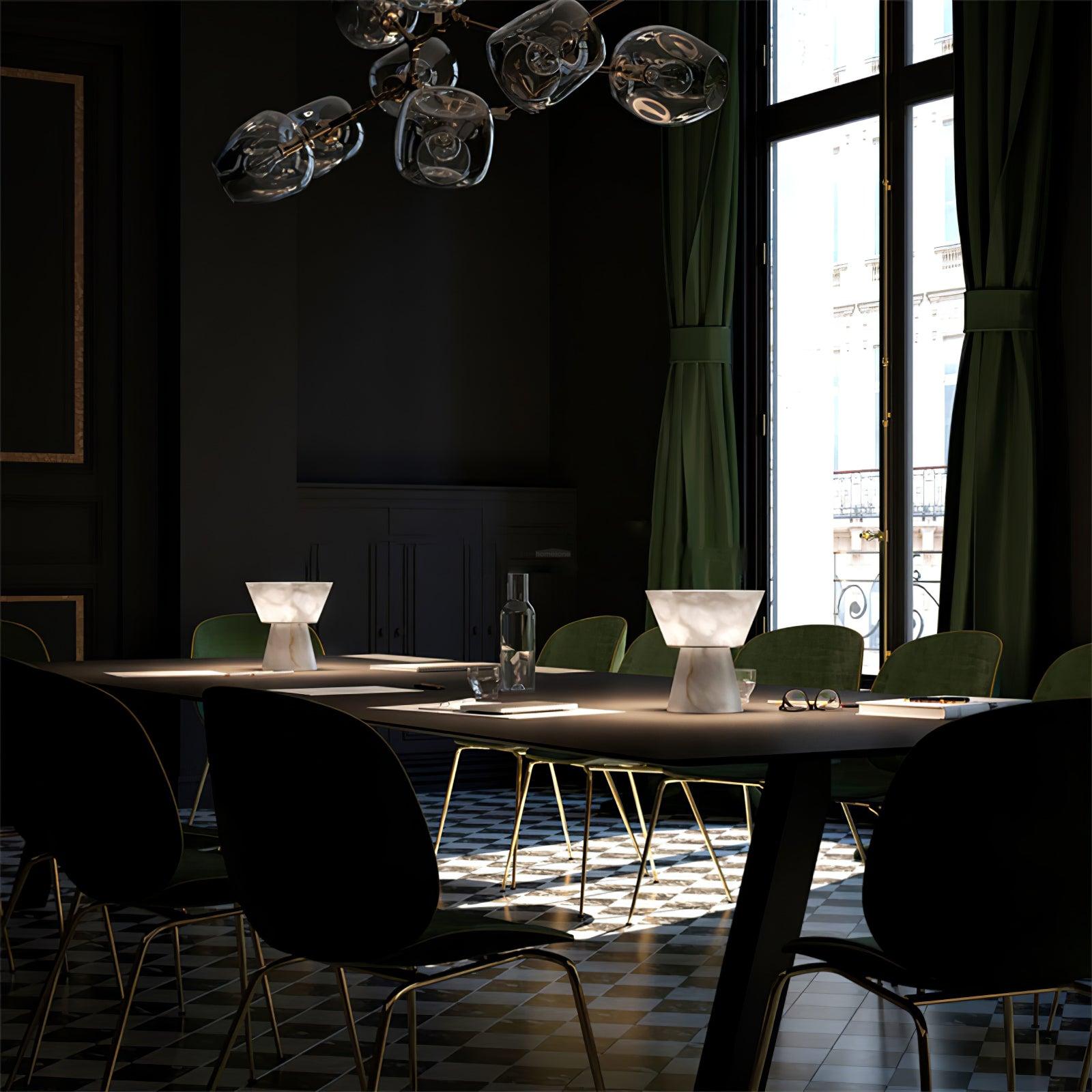 Beta Marble Round Table Lamp - Alabaster-1-Luxehomezone