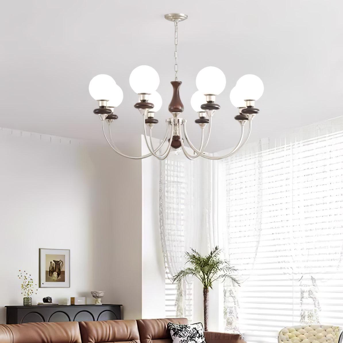 Walnut Brass Chandelier with 3/6/8 lamps - Bend, Marshmallow Chandelier-1-Luxehomezone