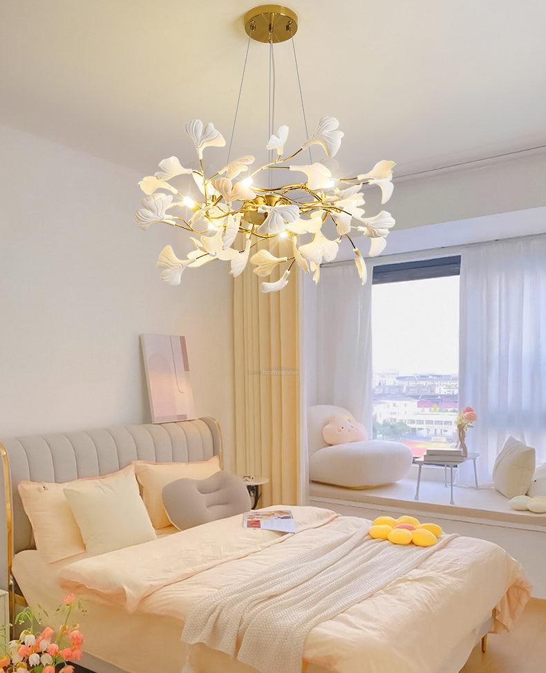 Gingko Chandelier Style P - Gingko, Gingko Chandelier, Gold & White-1-Luxehomezone