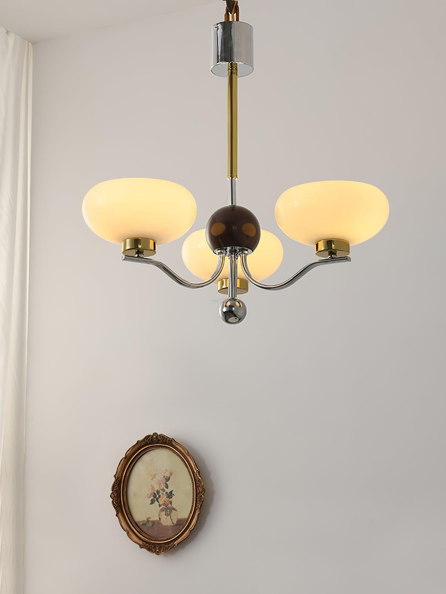 Medieval Glass Bowl Chandelier with 3/5 heads - Bend, Chrome & Gold & Creamy yellow, Chrome & Gold & Milk white, Marshmallow Chandelier-1-Luxehomezone