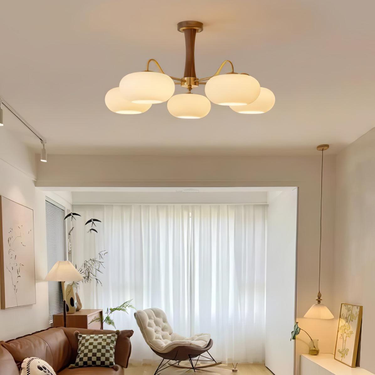 Brass Wooden Persimmon Ceiling Light For Living Room - Glass Chandelier, Persimmon, Semi Flush Mounts-1-Luxehomezone