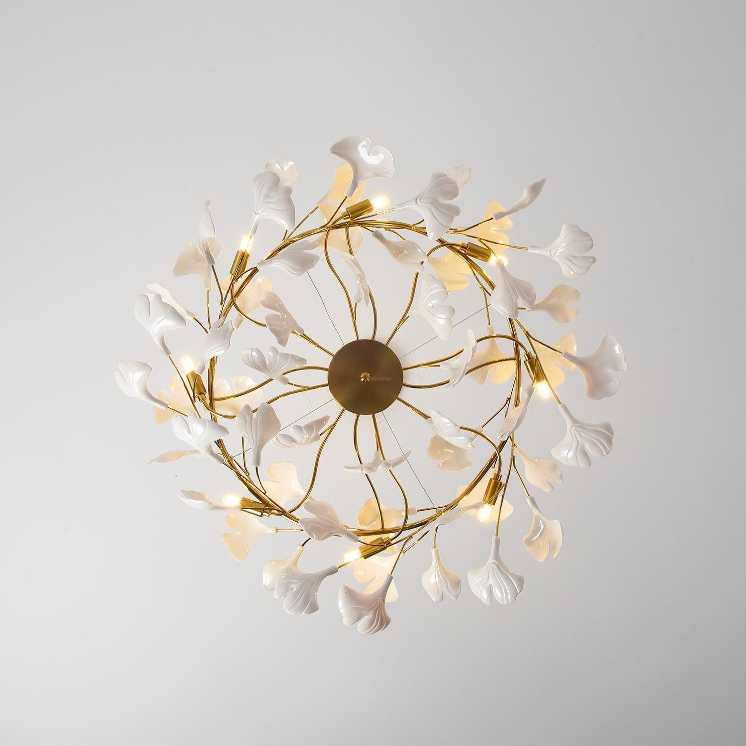Gingko Chandelier Style P - Gingko, Gingko Chandelier, Gold & White-1-Luxehomezone