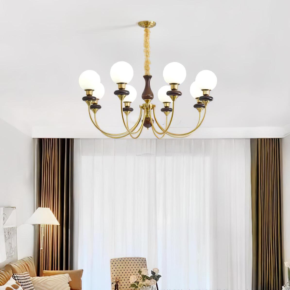 Walnut Brass Chandelier with 3/6/8 lamps - Bend, Marshmallow Chandelier-1-Luxehomezone