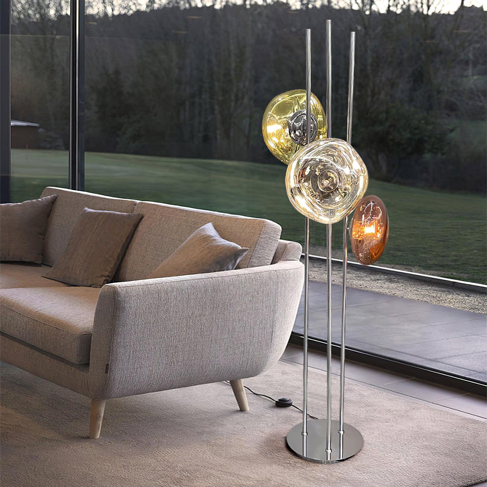Three Light Glass Floor Lamp ∅ 13.8″ - Luxehomezone