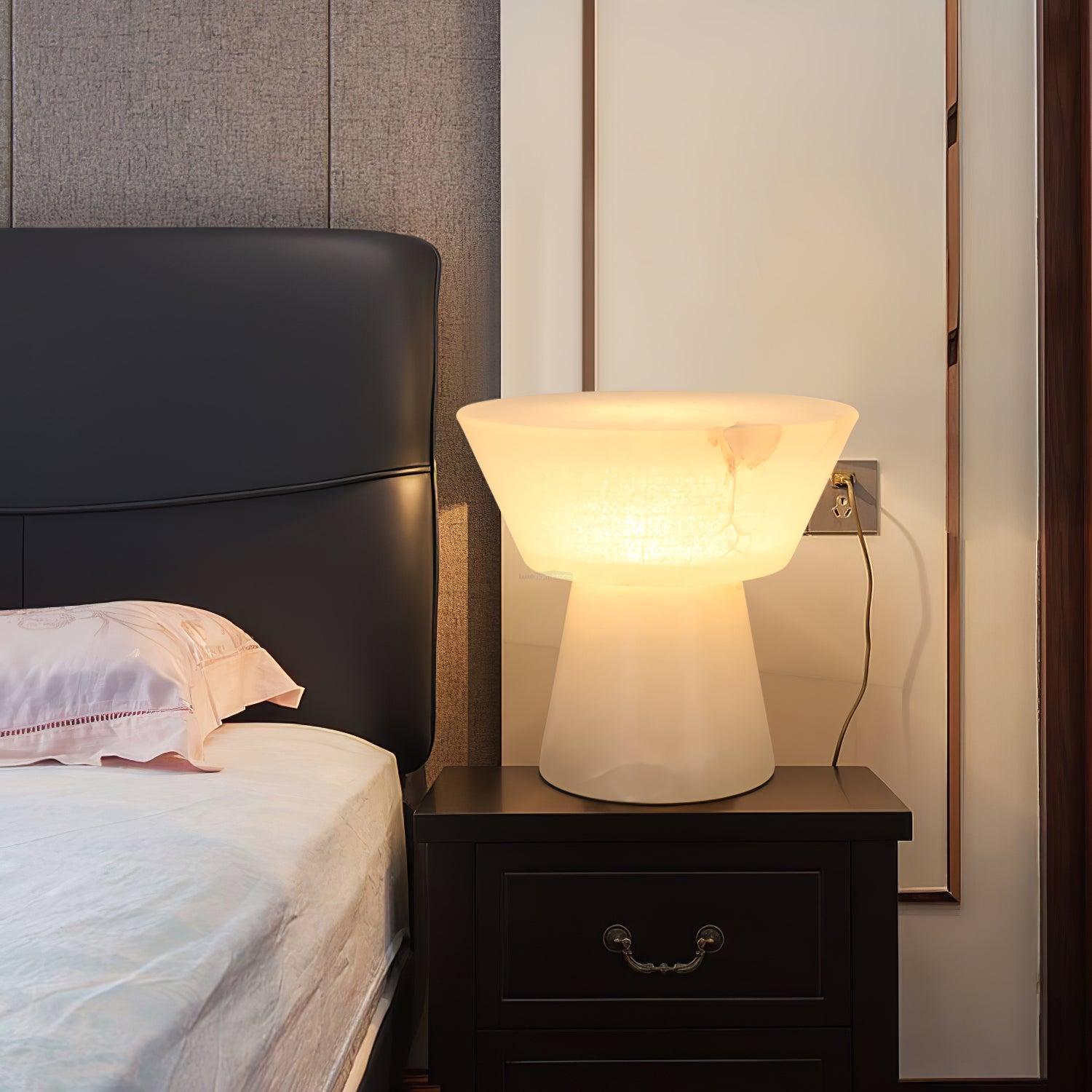 Beta Marble Round Table Lamp - Alabaster-1-Luxehomezone