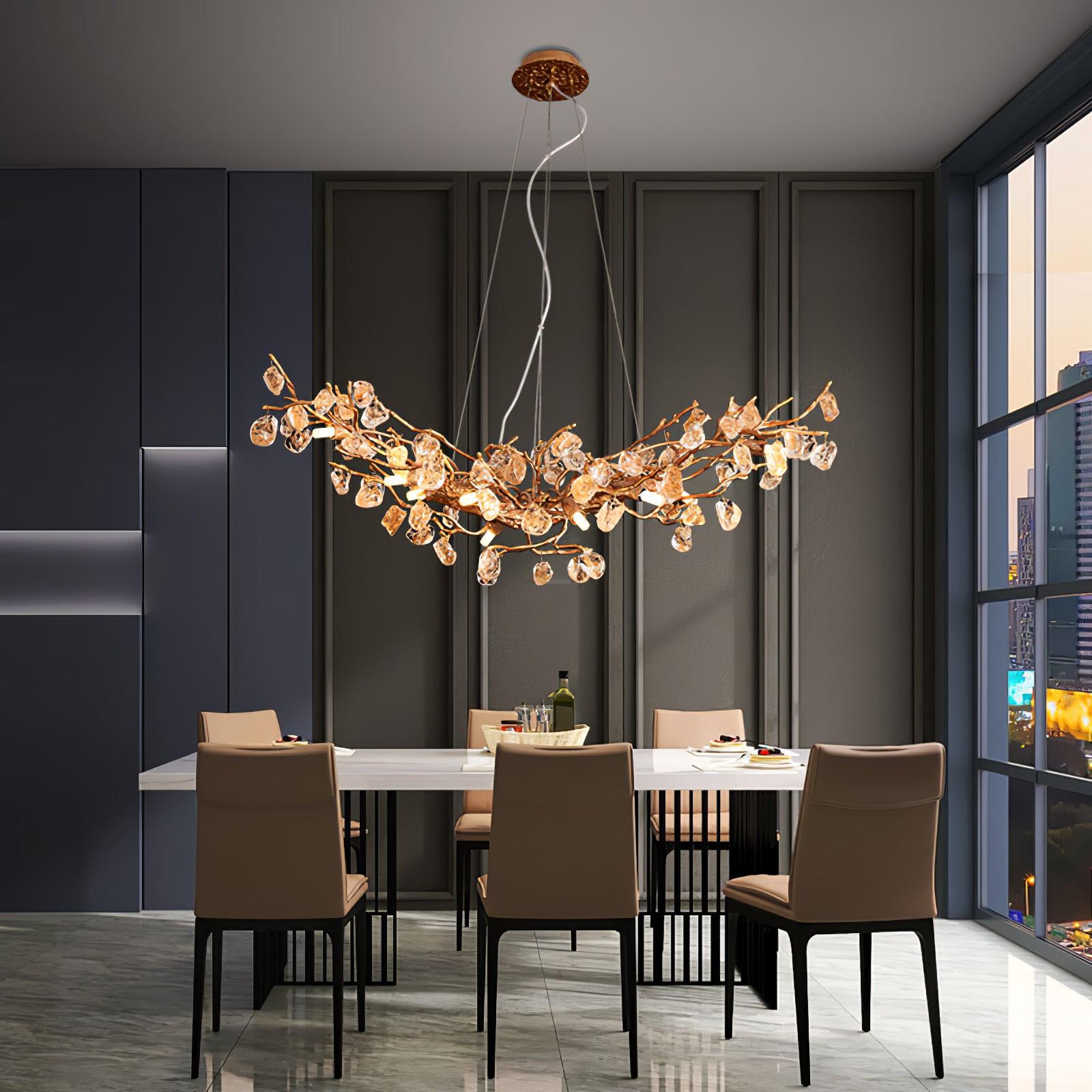 Stone Crystal Brass Chandelier  ∅ 5.1″ - Branch, Crystals-1-Luxehomezone