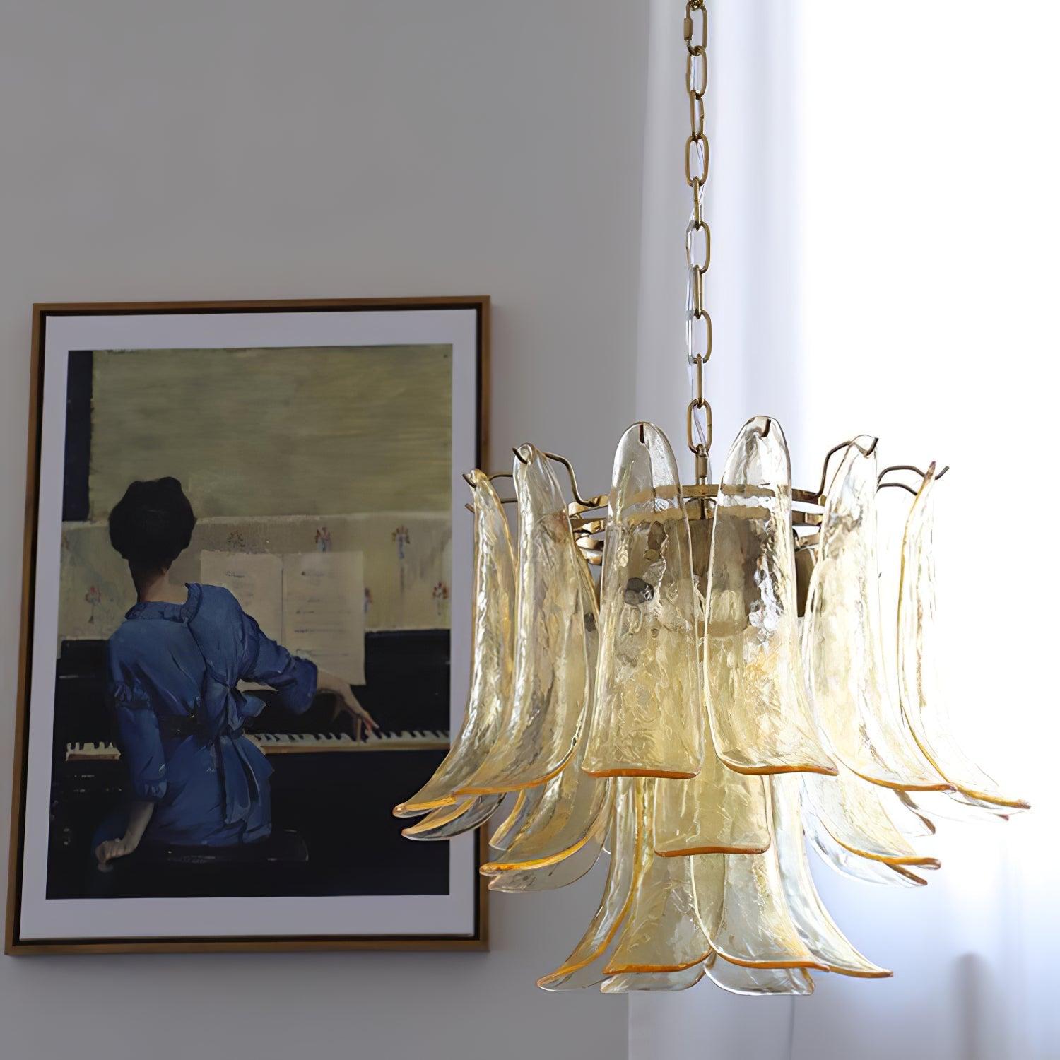Glass Leaf Cascade Chandelier with 3/4 layer - Luxehomezone