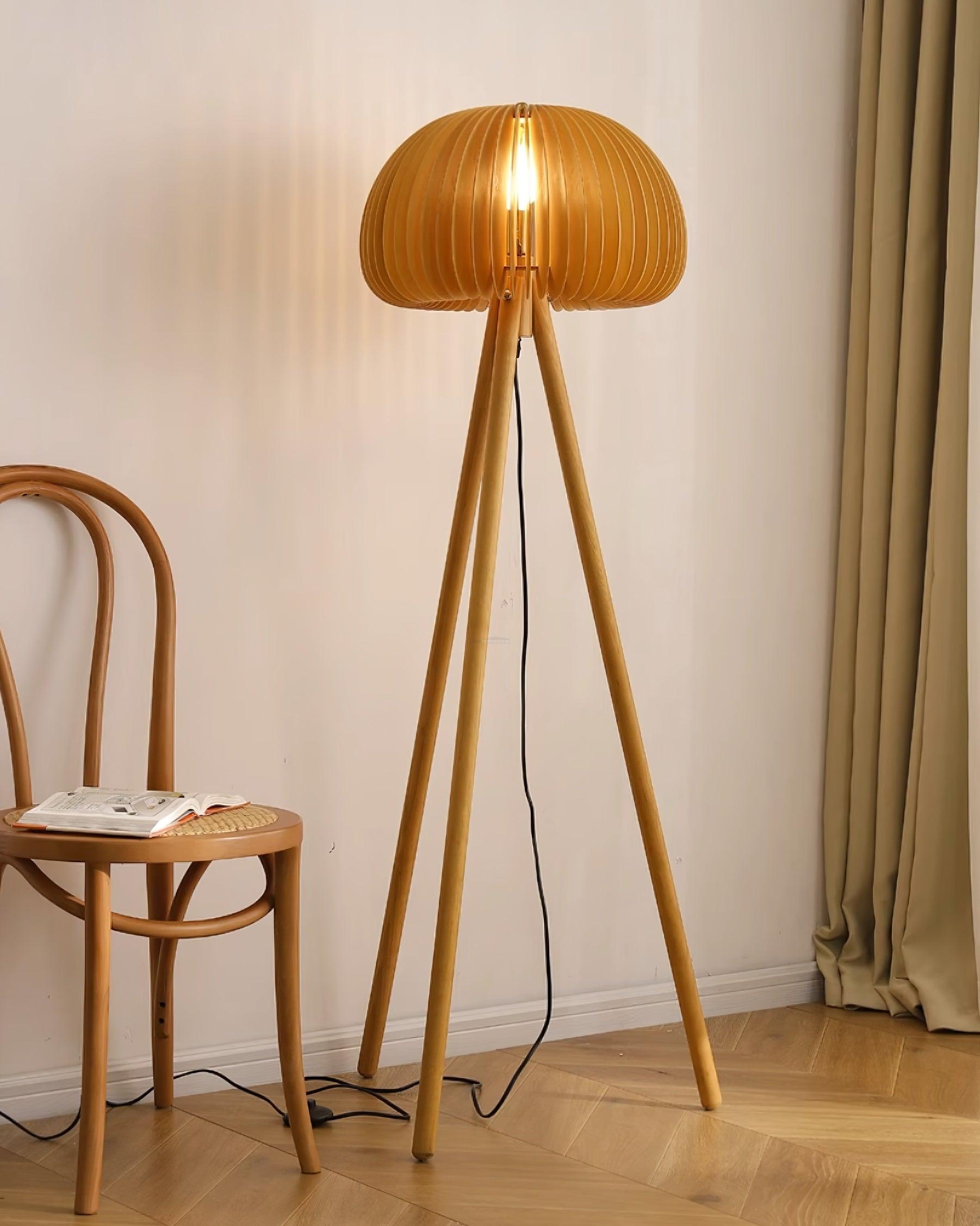 Wooden Pumpkin Floor Lamp  ∅ 17.7″ - Wood-1-Luxehomezone