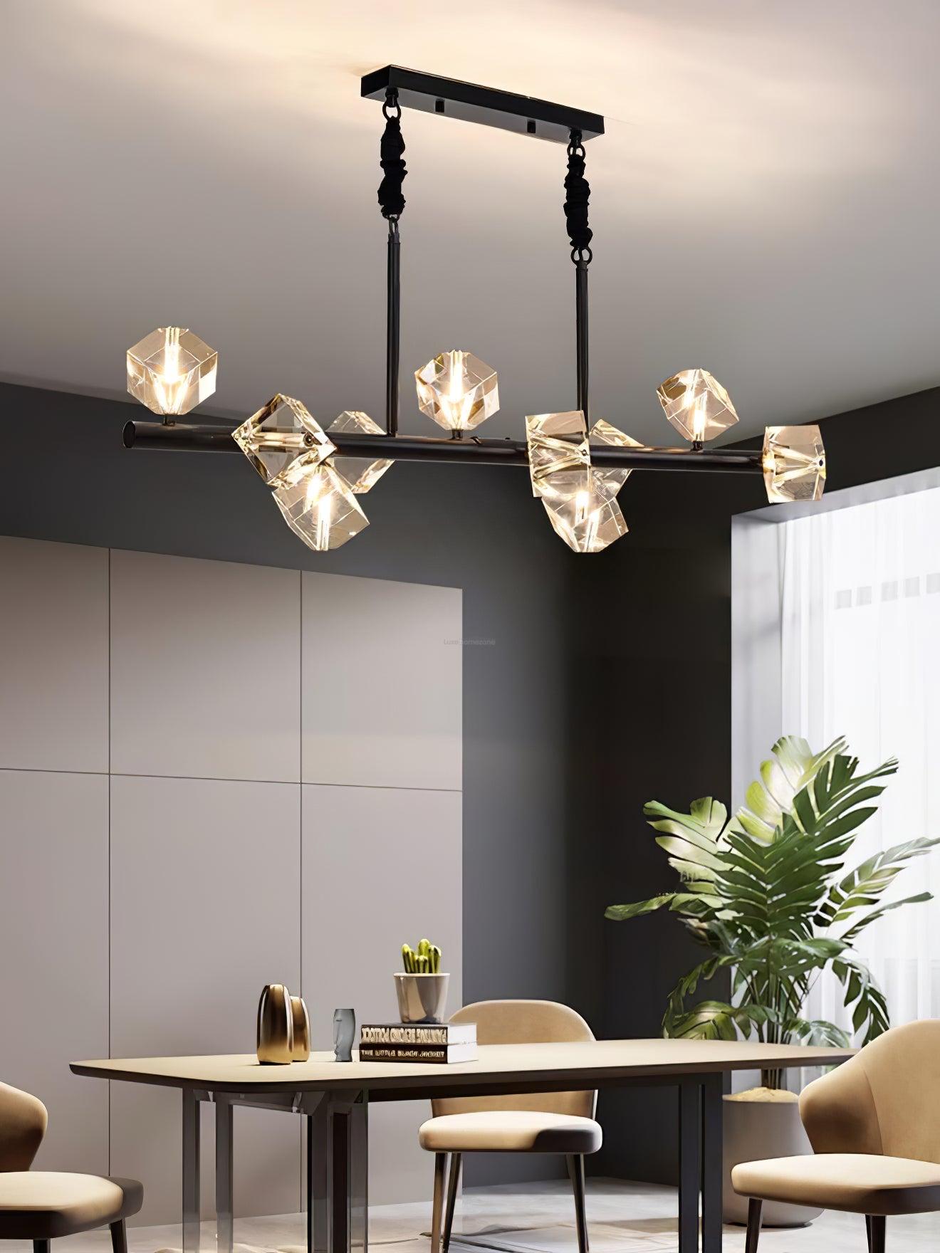 Takku Crystal Linear Chandelier - Black, Gold-1-Luxehomezone