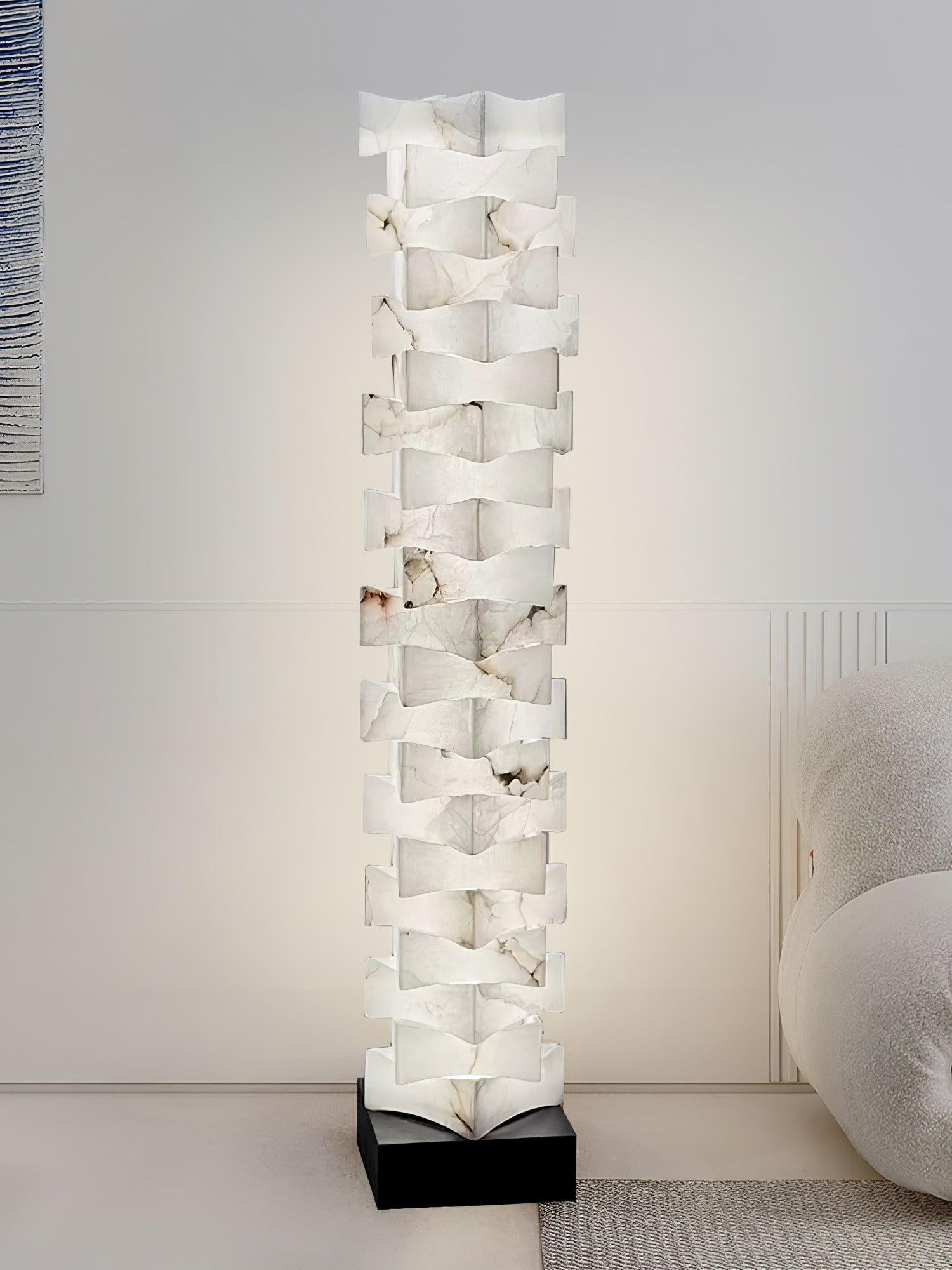 Stacked Alabaster Squares Floor Lamp - Alabaster-1-Luxehomezone