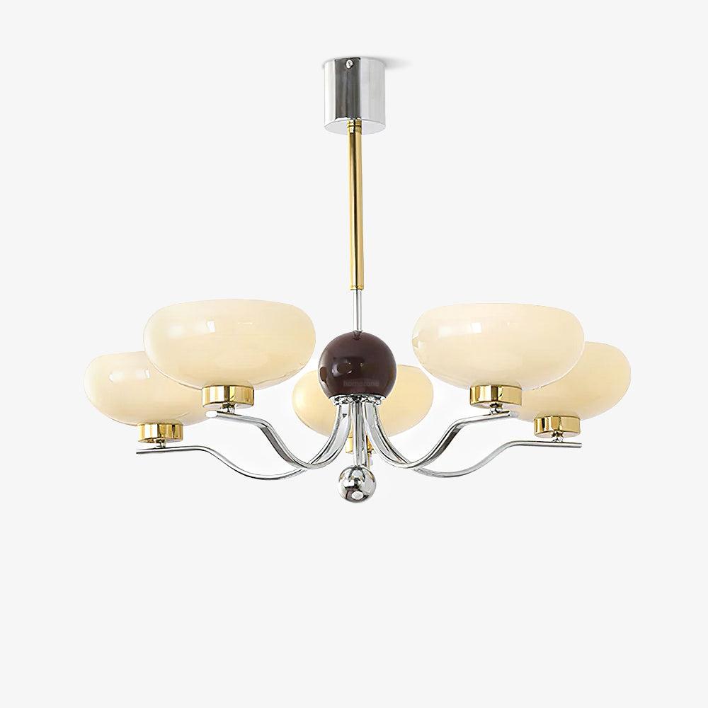 Medieval Glass Bowl Chandelier with 3/5 heads - Bend, Chrome & Gold & Creamy yellow, Chrome & Gold & Milk white, Marshmallow Chandelier-1-Luxehomezone