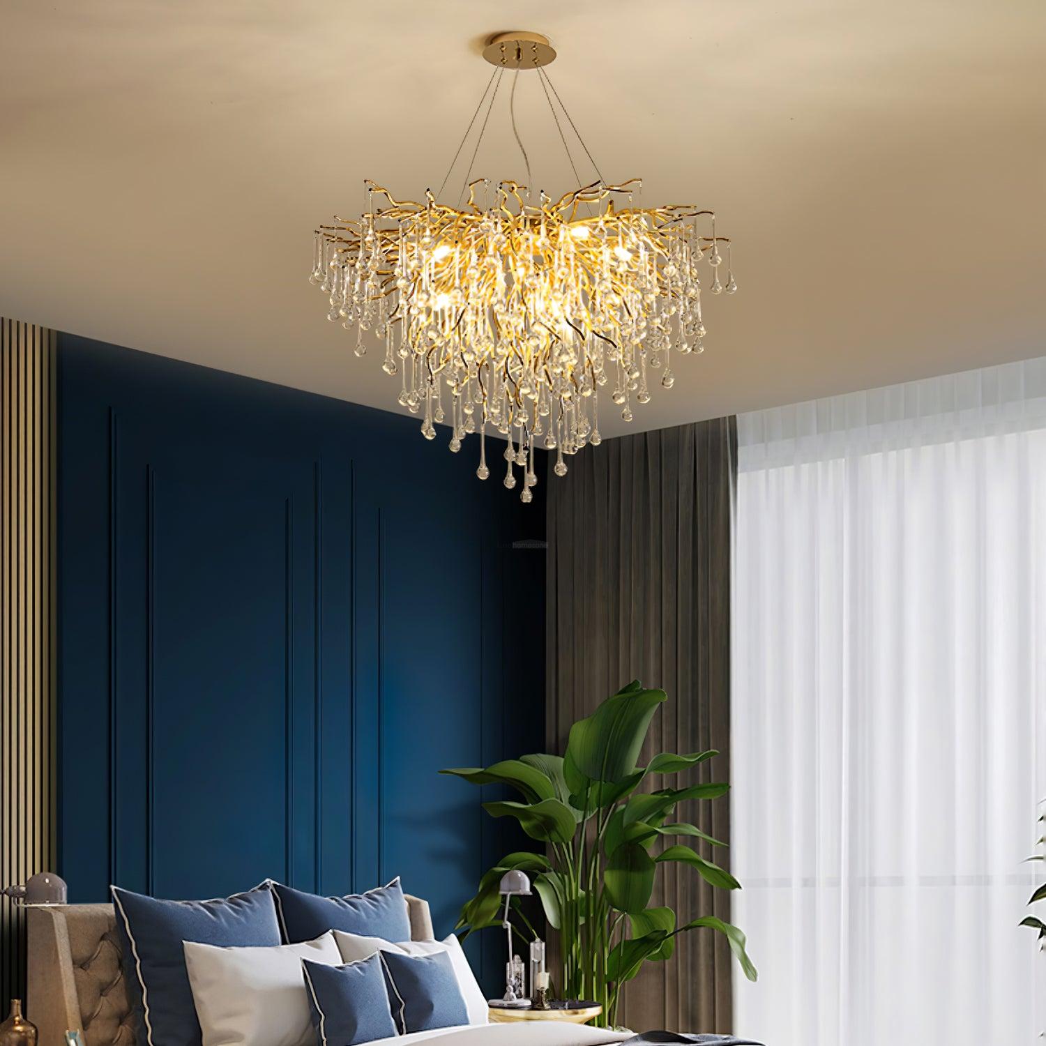 Teardrop Style Crystal Chandelier - Crystals, Gold & Clear crystal-1-Luxehomezone