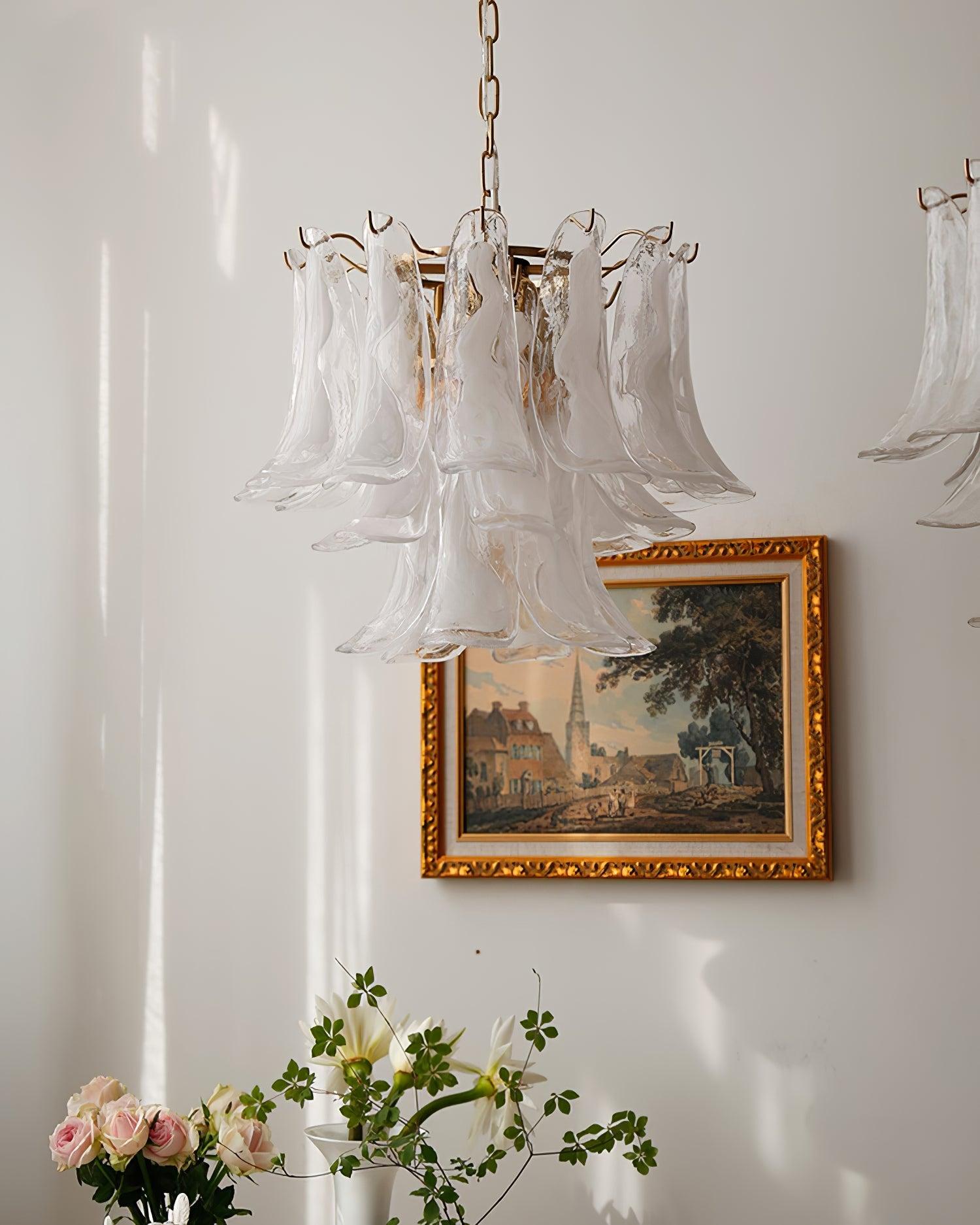 Glass Leaf Cascade Chandelier with 3/4 layer - Luxehomezone