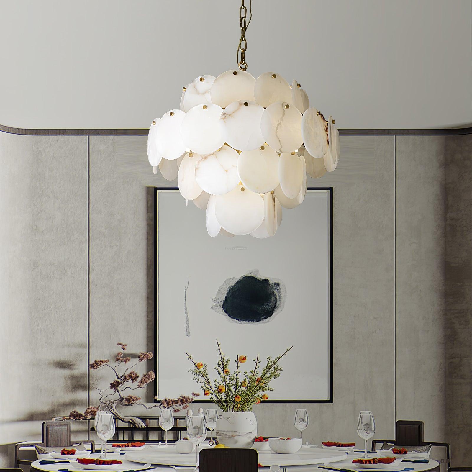 Alabaster Shell Brass Chandelier with 2/3/4/5/6 layer - Alabaster, Alabaster Chandelier-1-Luxehomezone