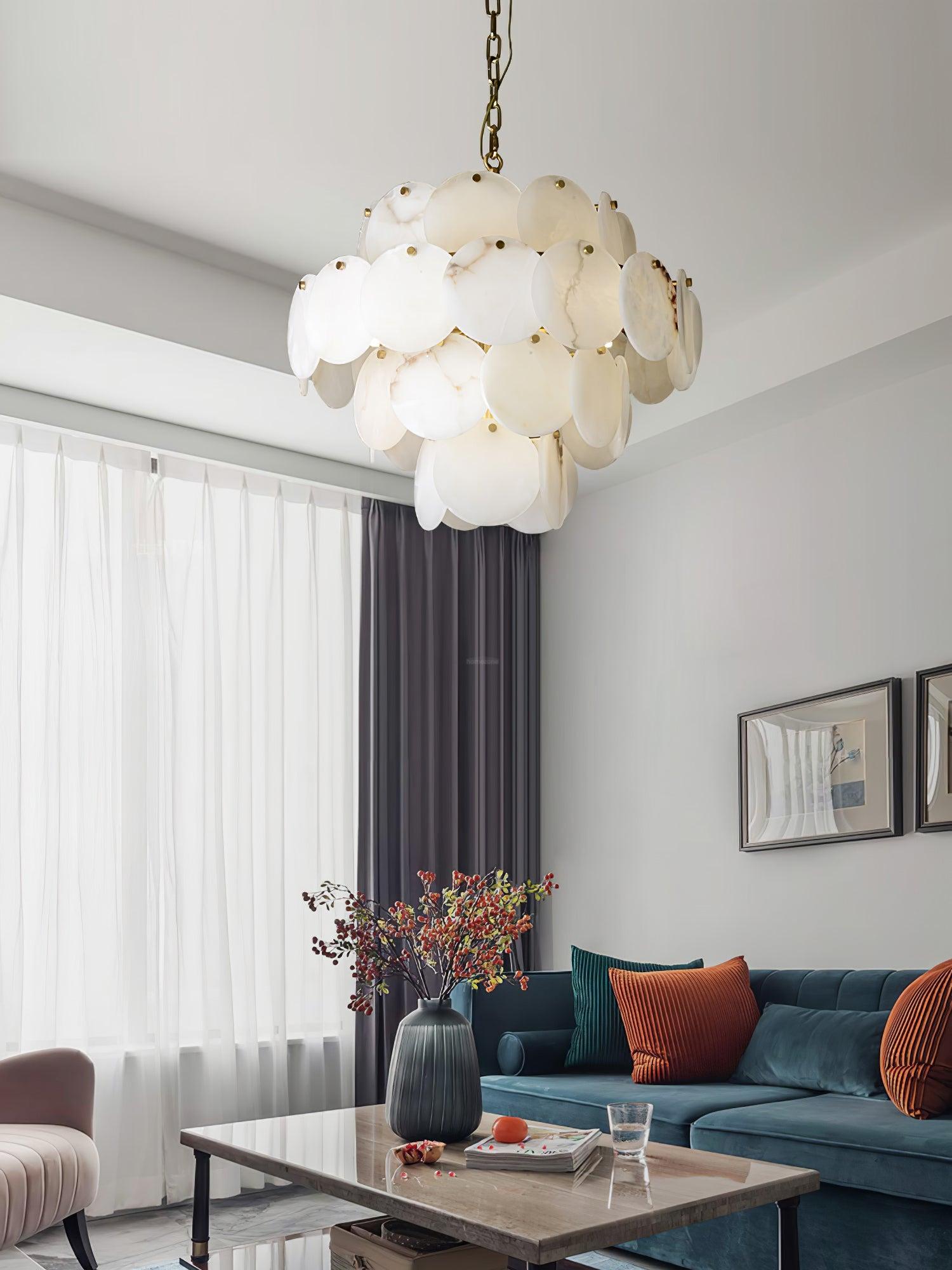 Alabaster Shell Brass Chandelier with 2/3/4/5/6 layer - Alabaster, Alabaster Chandelier-1-Luxehomezone