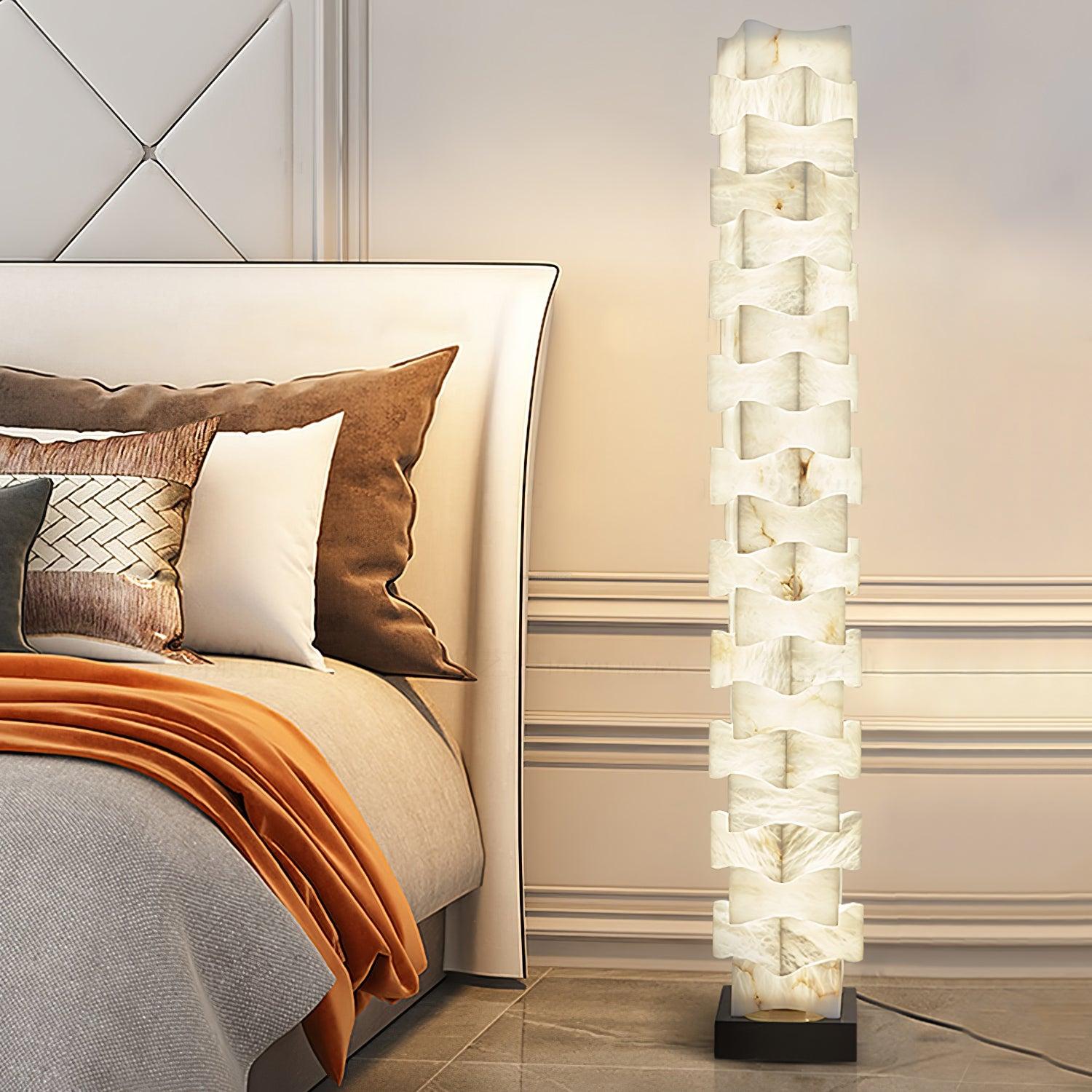 Stacked Alabaster Squares Floor Lamp - Alabaster-1-Luxehomezone