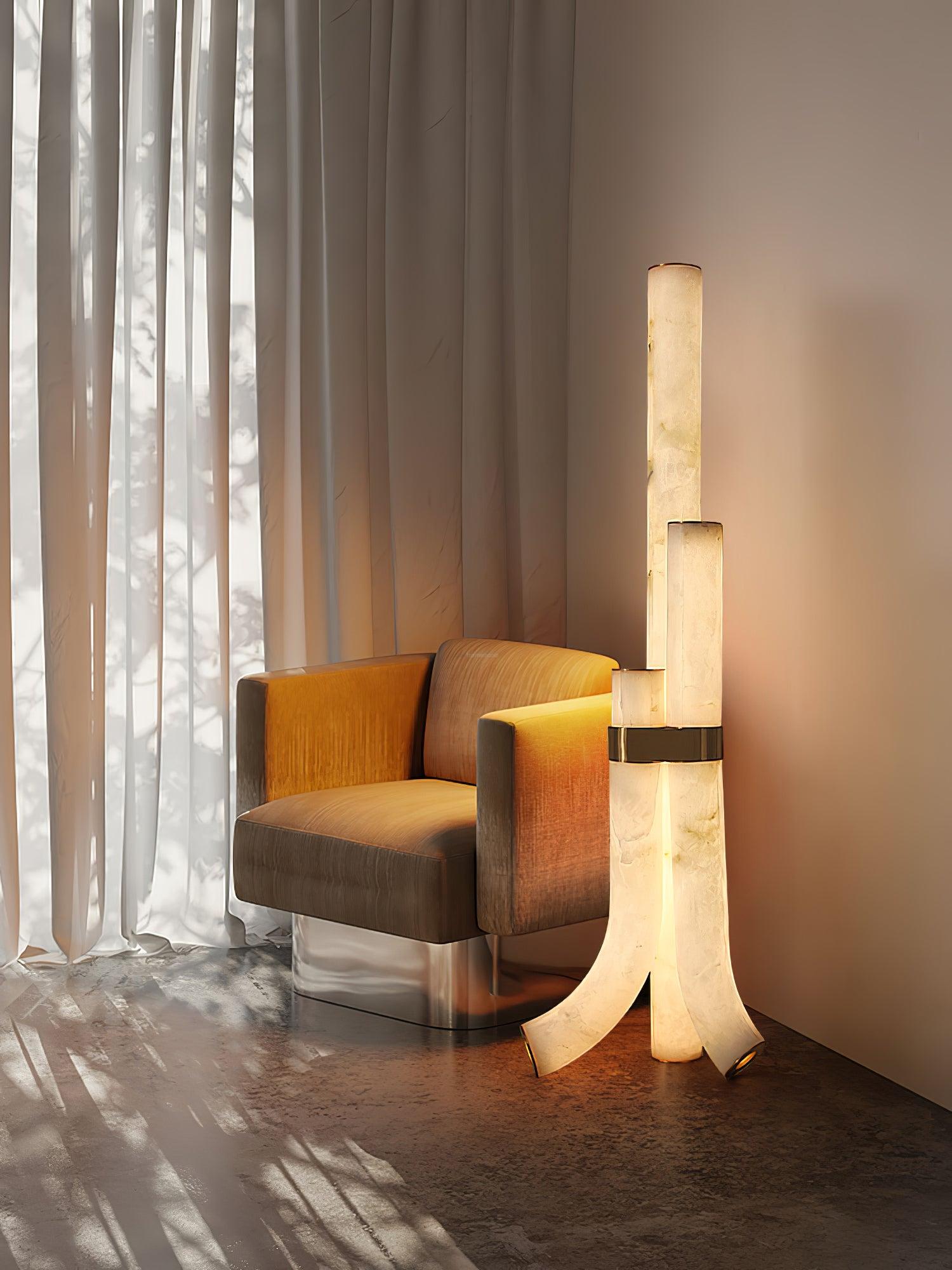 Piped Marble Floor Lamp  ∅ 17.7″ - Alabaster-1-Luxehomezone
