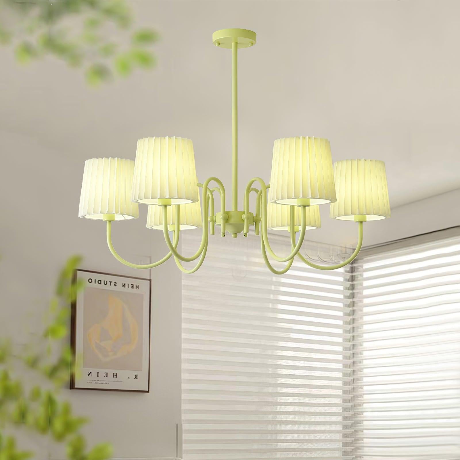 Pleated Fabric Matcha Chandelier with 4/5/6/8 heads - Variety-1-Luxehomezone