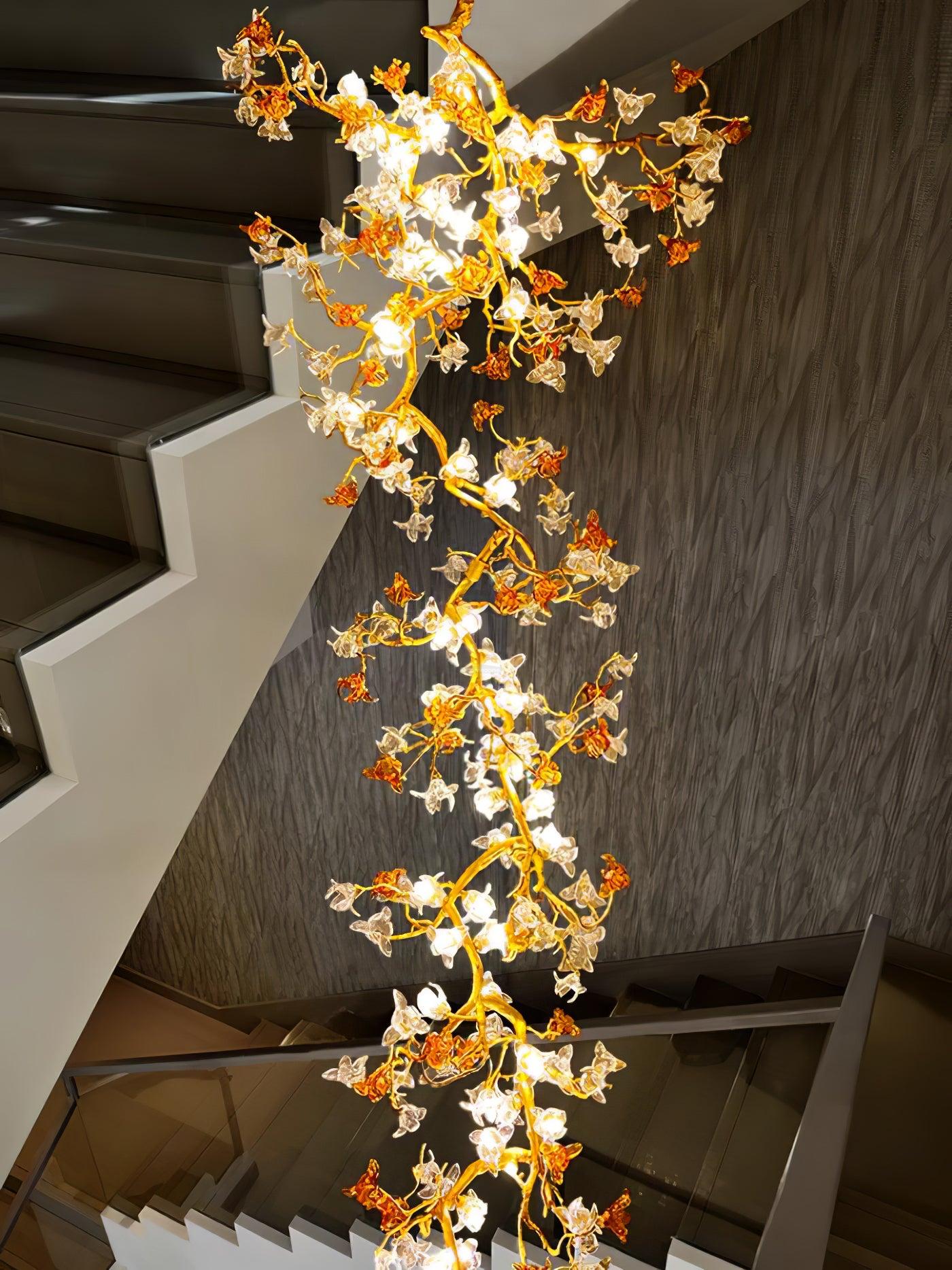 Brass Maple Long Branch Staircase Chandelier - Helia-1-Luxehomezone
