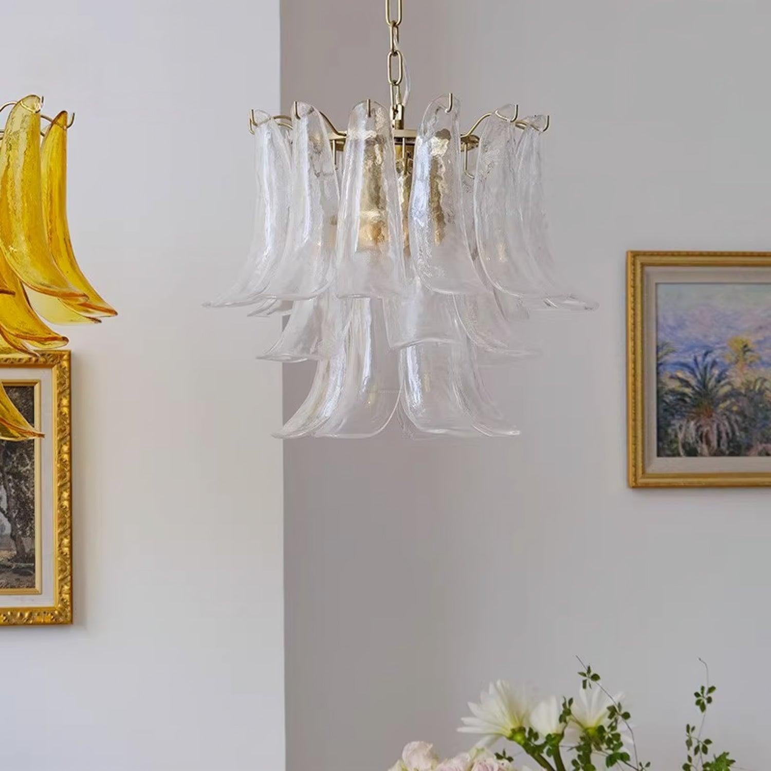 Glass Leaf Cascade Chandelier with 3/4 layer - Luxehomezone