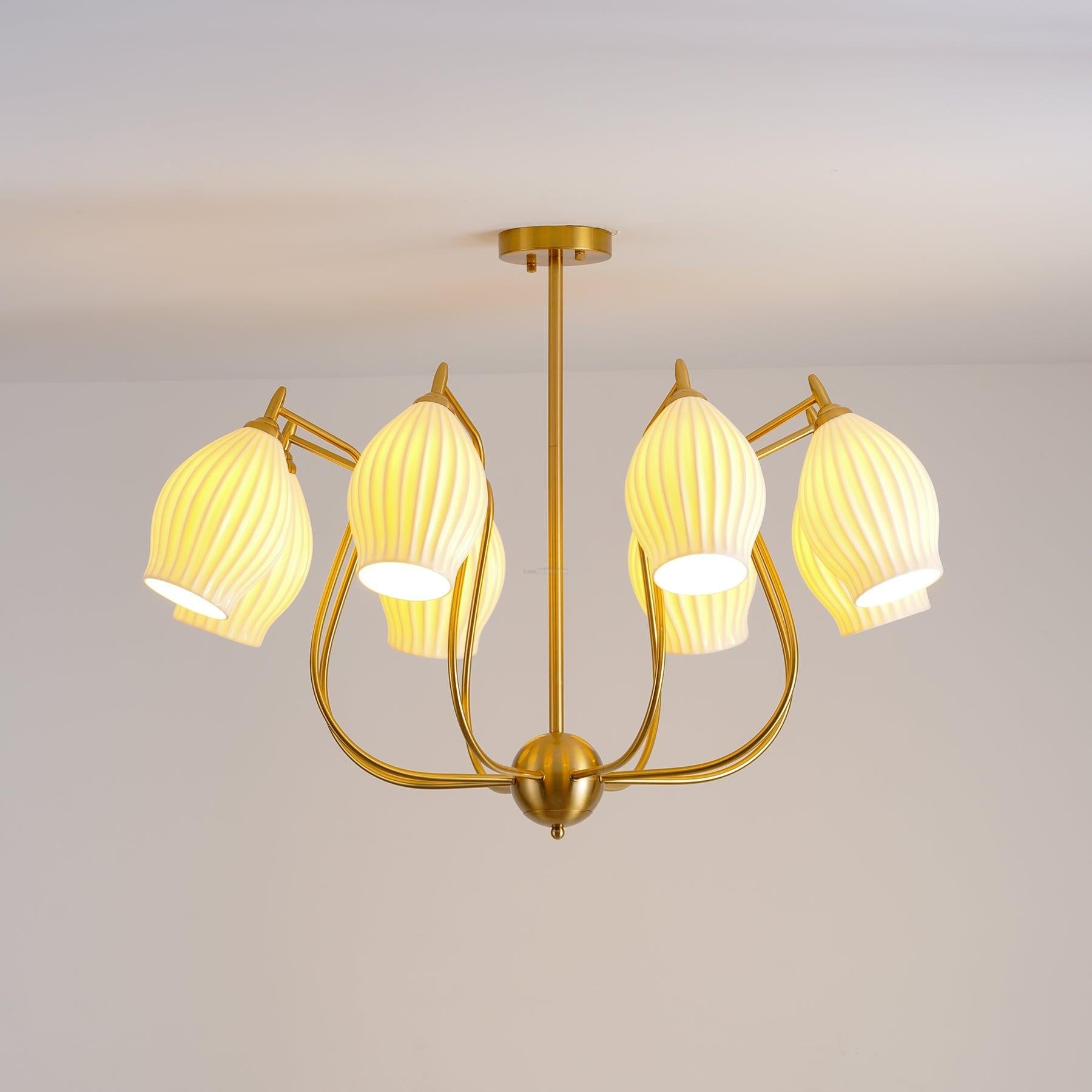 Ceramic Ribbed Chandelier with 4/6/8 heads - Flower Ceramic-1-Luxehomezone