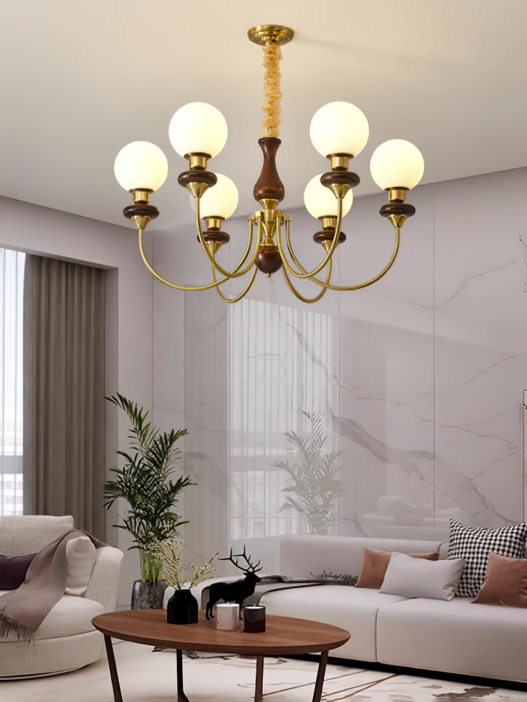 Walnut Brass Chandelier with 3/6/8 lamps - Bend, Marshmallow Chandelier-1-Luxehomezone