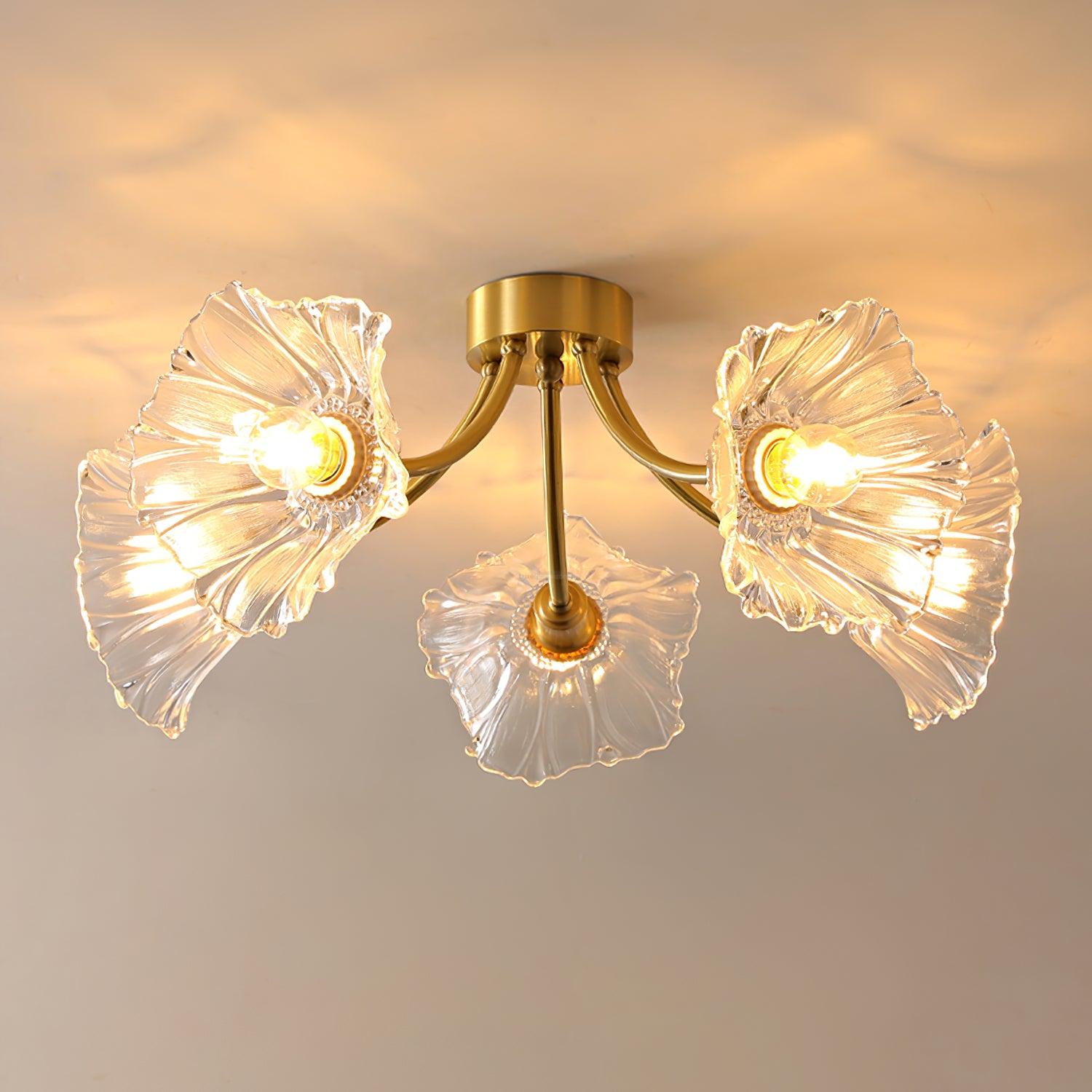 Kalin Flower Glass Ceiling Lamp with 3/5/8 heads - Lotus Leaf, Semi Flush Mounts-1-Luxehomezone
