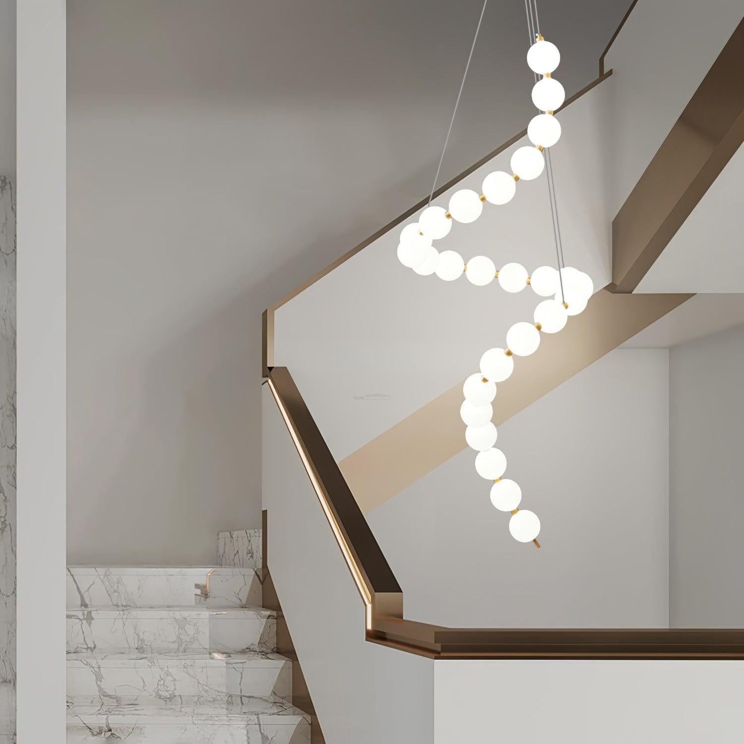 Acrylic Pearl Necklace Style Chandelier - Brass & White, Cluster-1-Luxehomezone