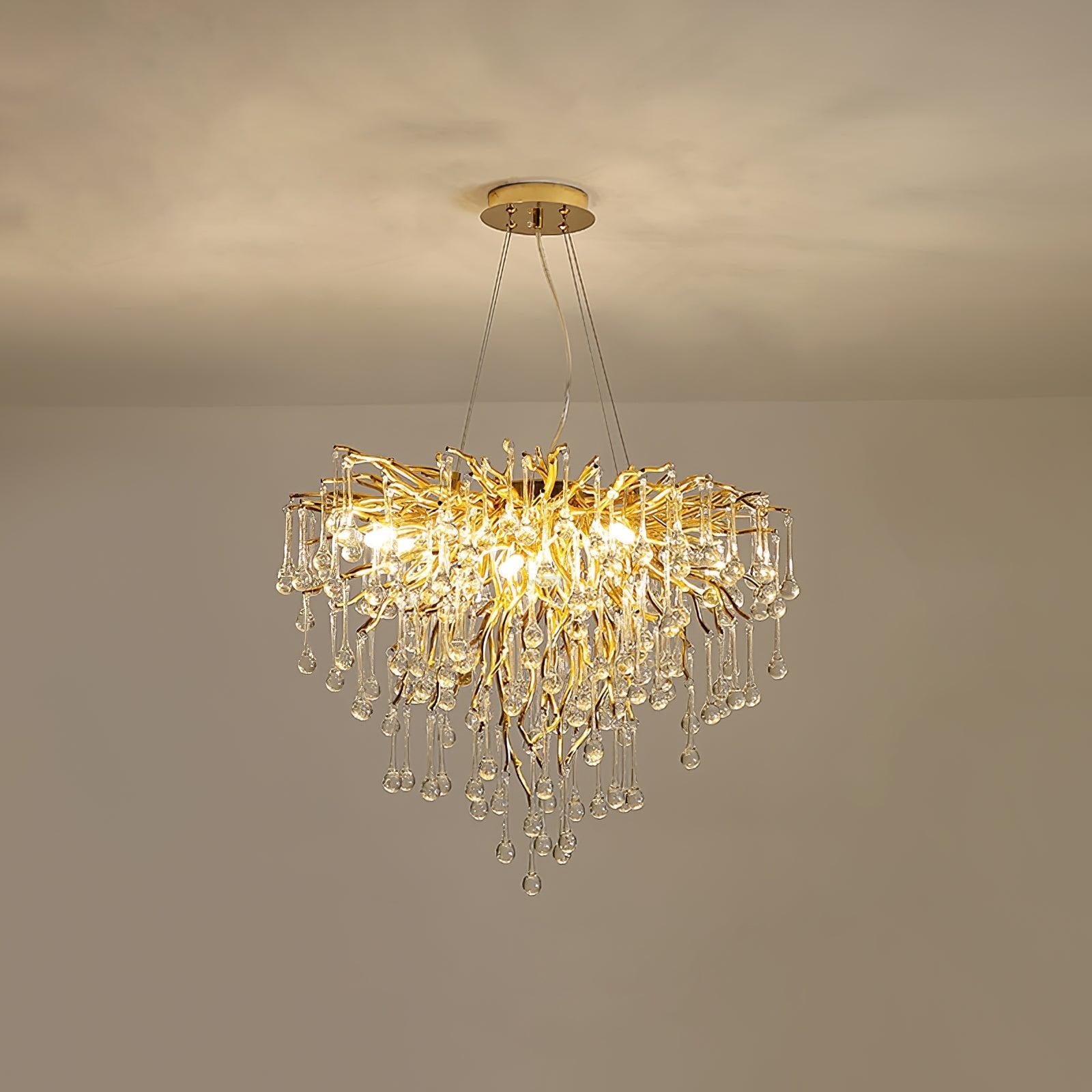 Teardrop Style Crystal Chandelier - Crystals, Gold & Clear crystal-1-Luxehomezone