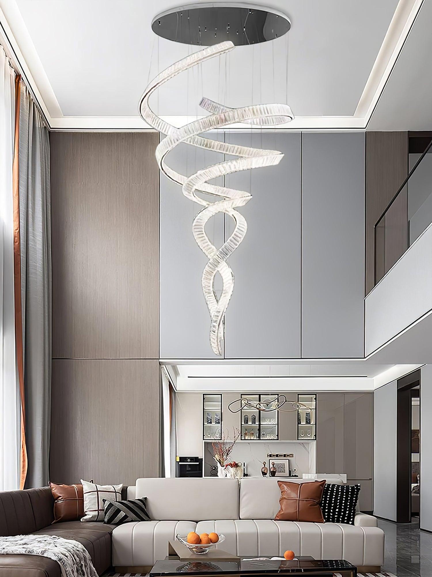 Long Spiral Crystal Chandelier ∅ 31.5″ - Crystals, Straps-1-Luxehomezone