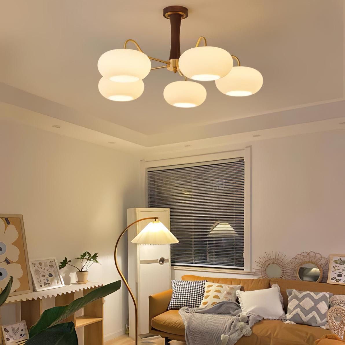 Brass Wooden Persimmon Ceiling Light For Living Room - Glass Chandelier, Persimmon, Semi Flush Mounts-1-Luxehomezone