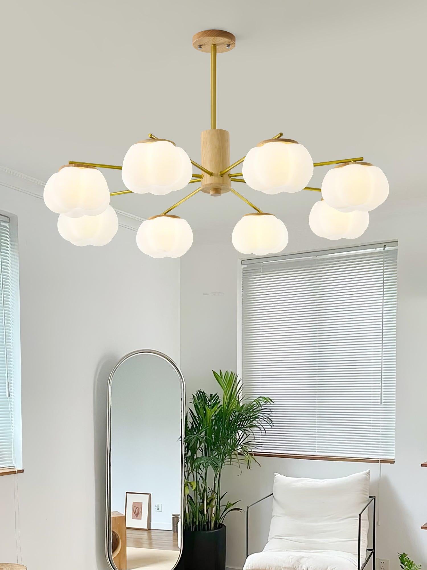 Wooden Cotton Balls Chandelier with 5/8 lamps - Zahara-1-Luxehomezone