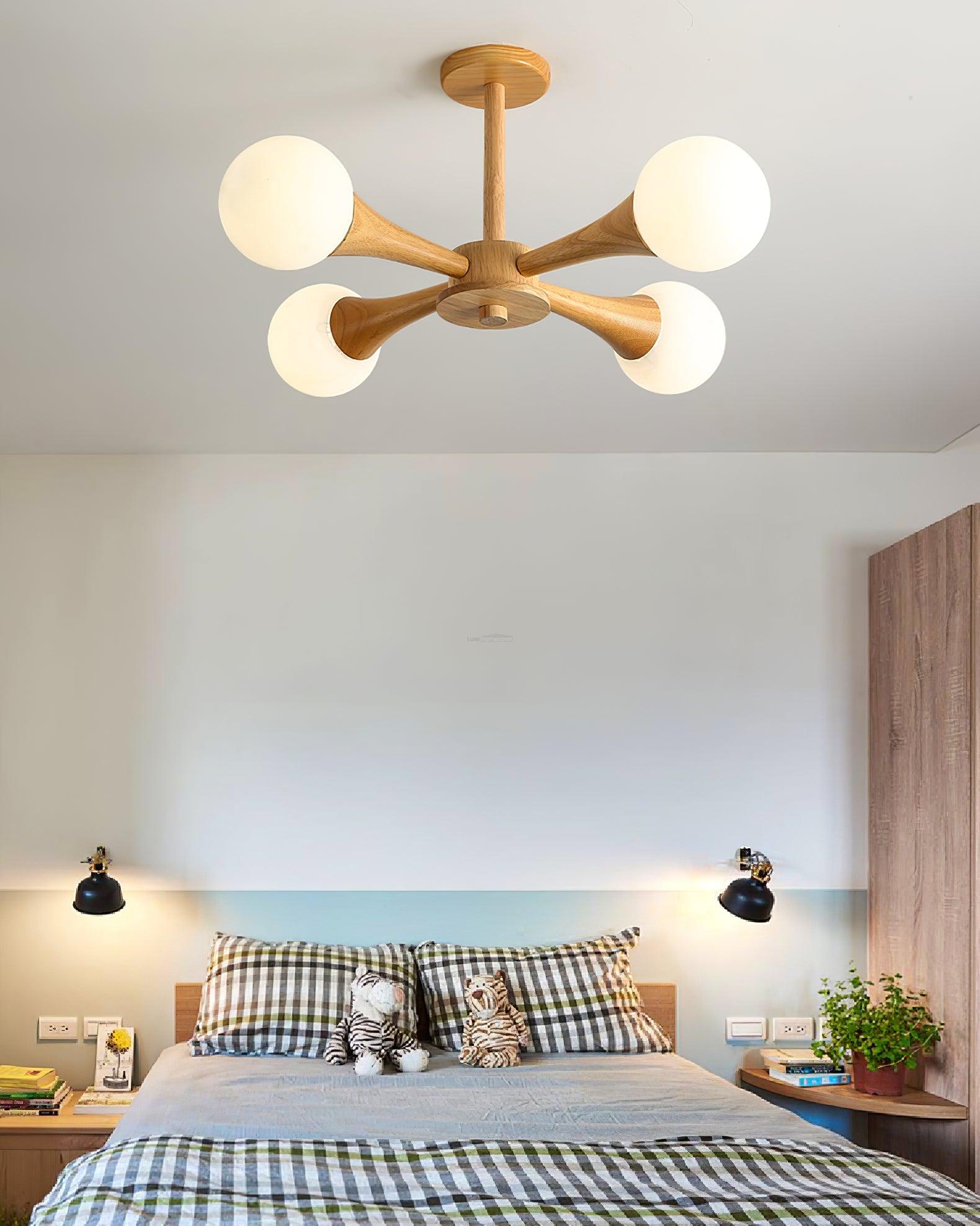 Wooden Nera Chandelier with 3/4/5 heads - Wood, Wood & White-1-Luxehomezone