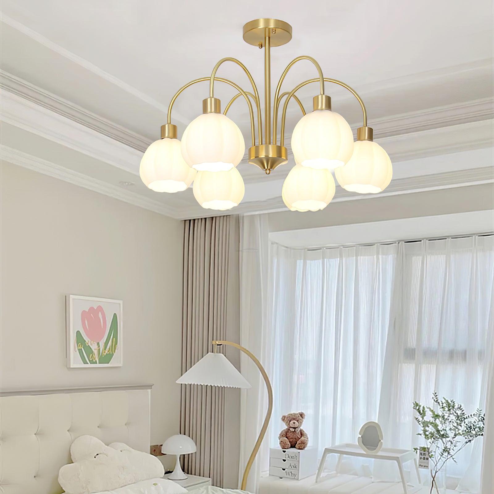 Golden Pumpkin Glass Chandelier with 3/5/6/8 heads - Bend-1-Luxehomezone