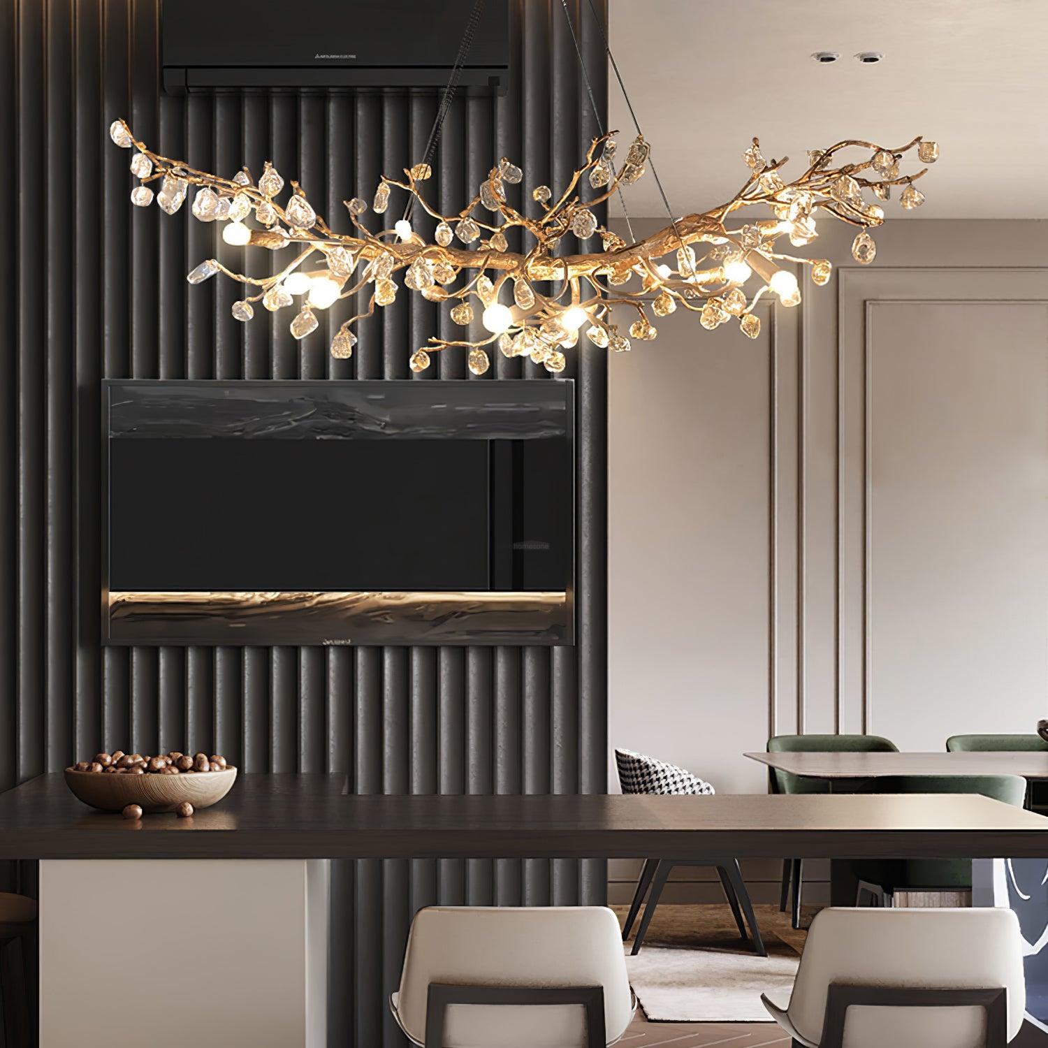 Stone Crystal Brass Chandelier  ∅ 5.1″ - Branch, Crystals-1-Luxehomezone