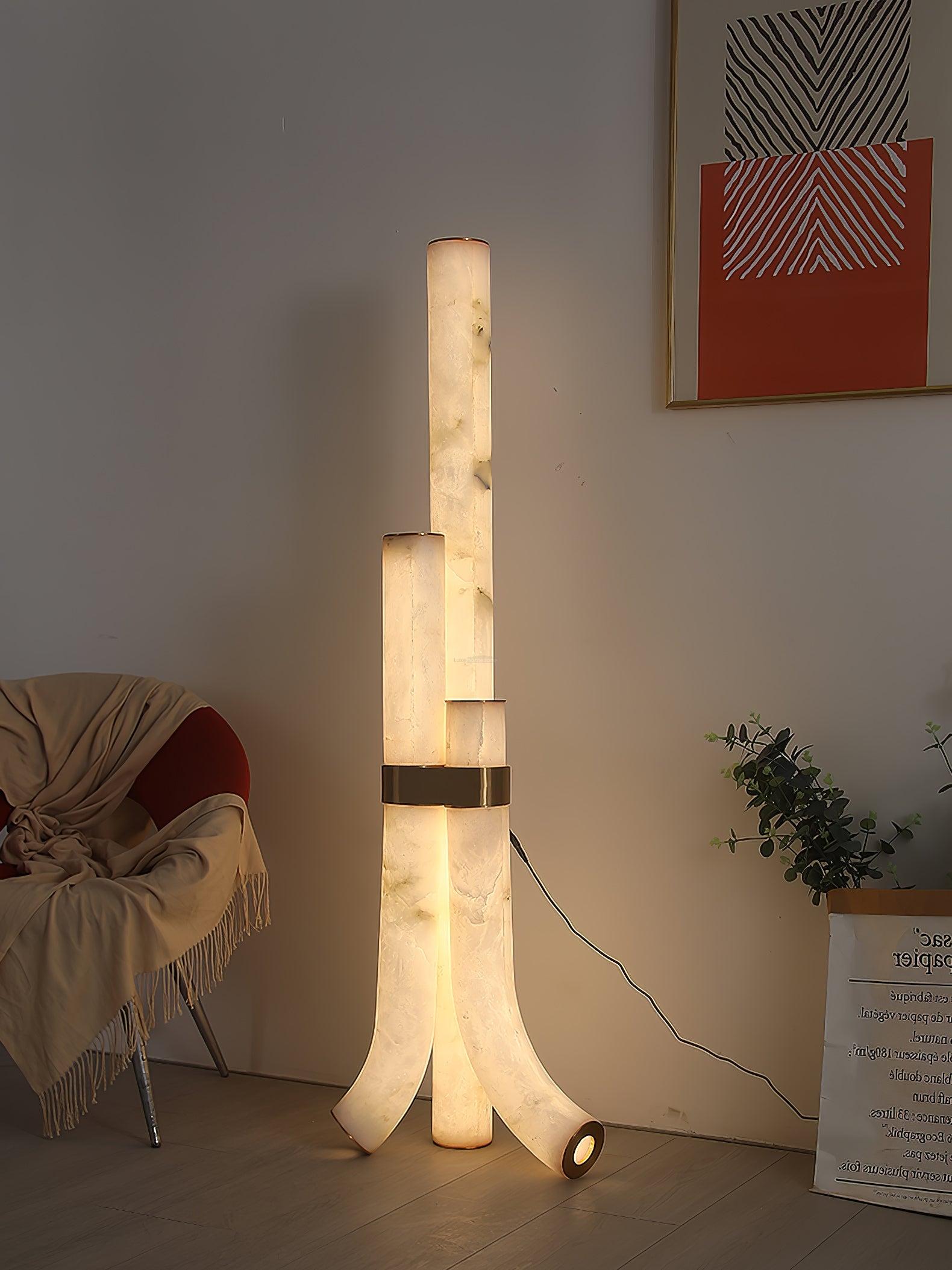Piped Marble Floor Lamp  ∅ 17.7″ - Alabaster-1-Luxehomezone
