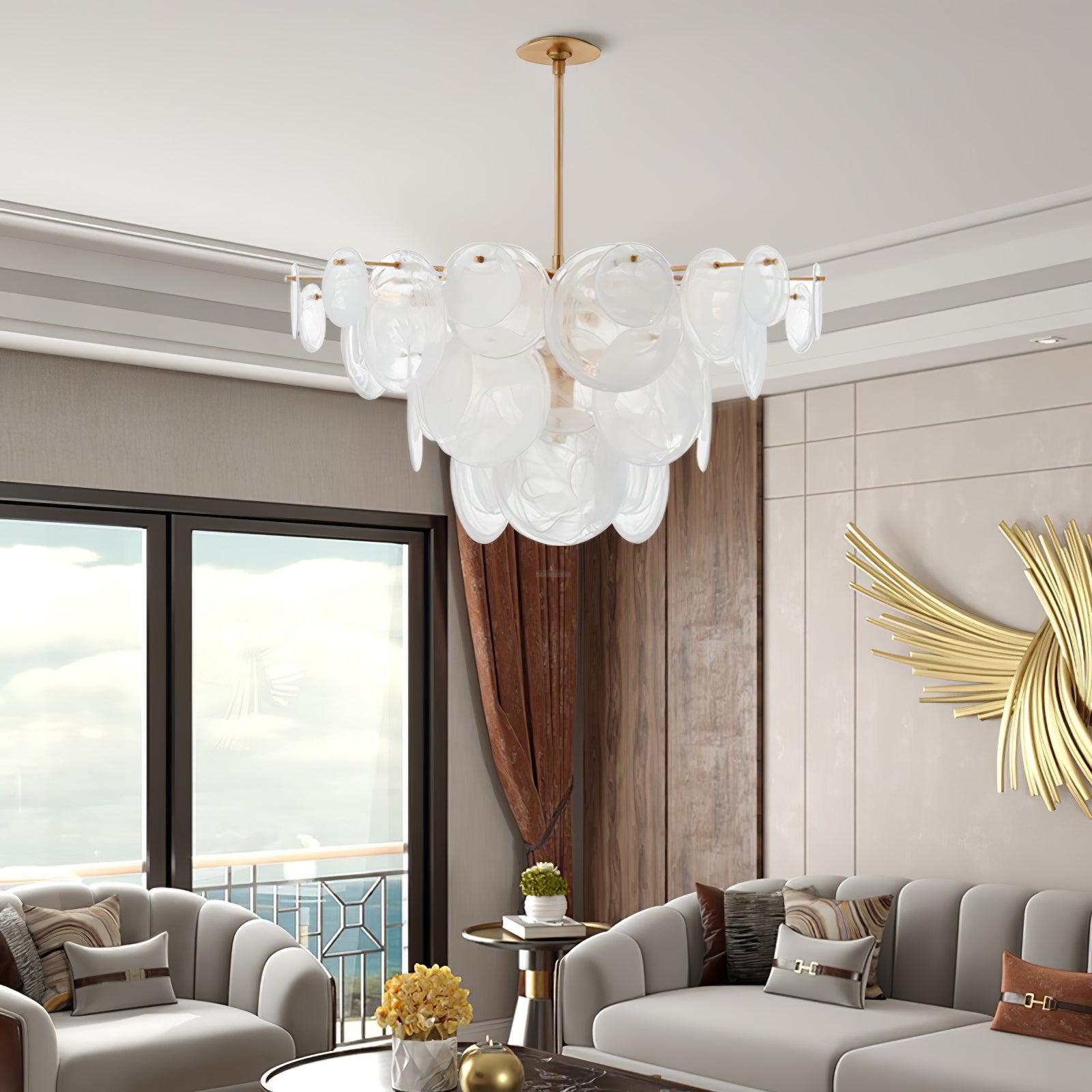 Brass Discs Cascading Round Chandelier - Cylinder-1-Luxehomezone