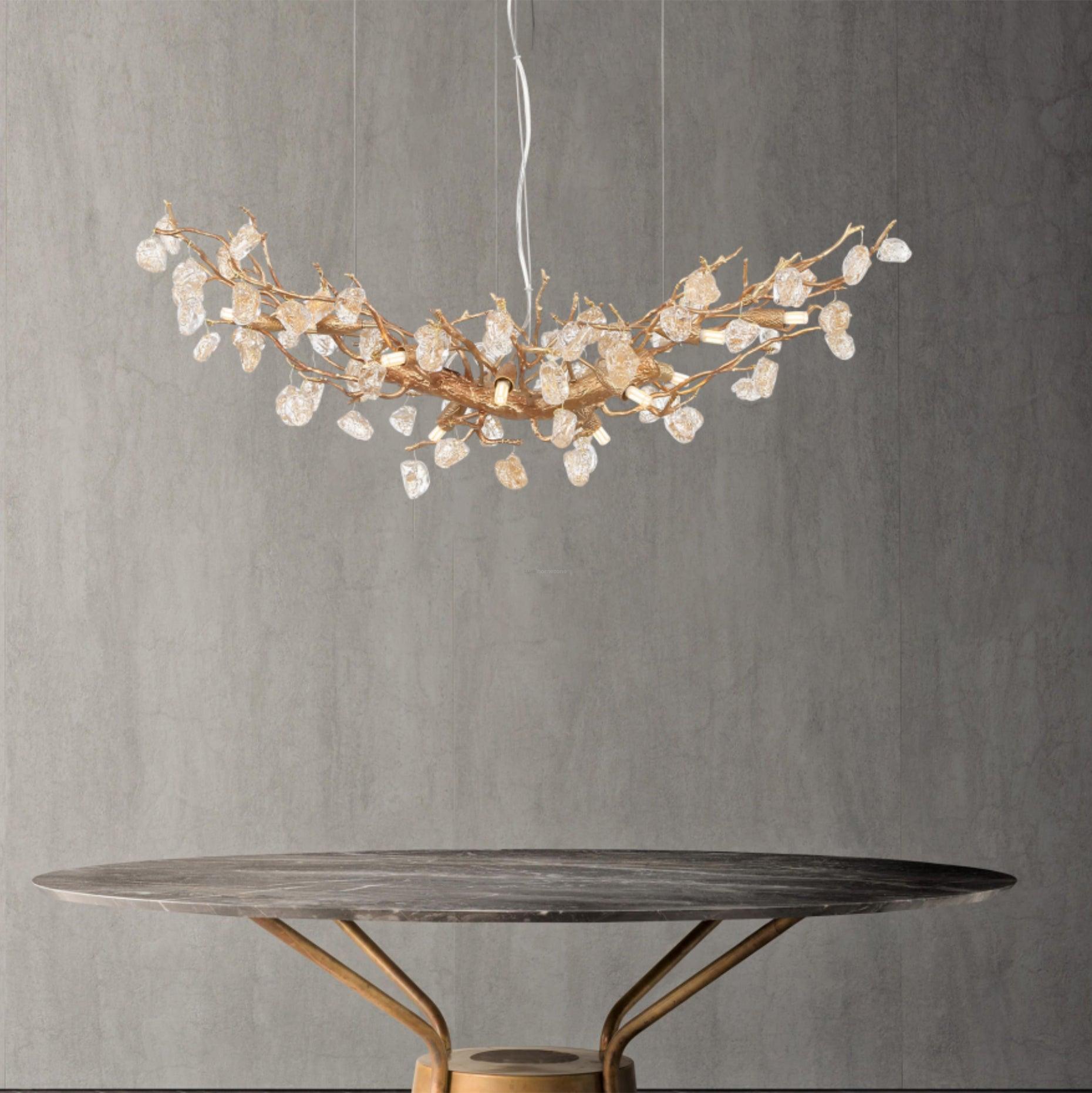 Stone Crystal Brass Chandelier  ∅ 5.1″ - Branch, Crystals-1-Luxehomezone