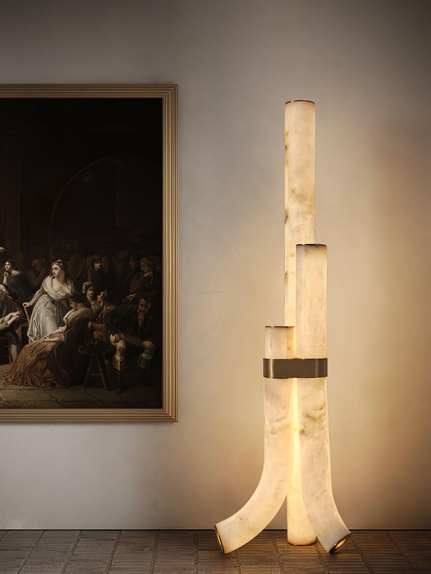 Piped Marble Floor Lamp  ∅ 17.7″ - Alabaster-1-Luxehomezone