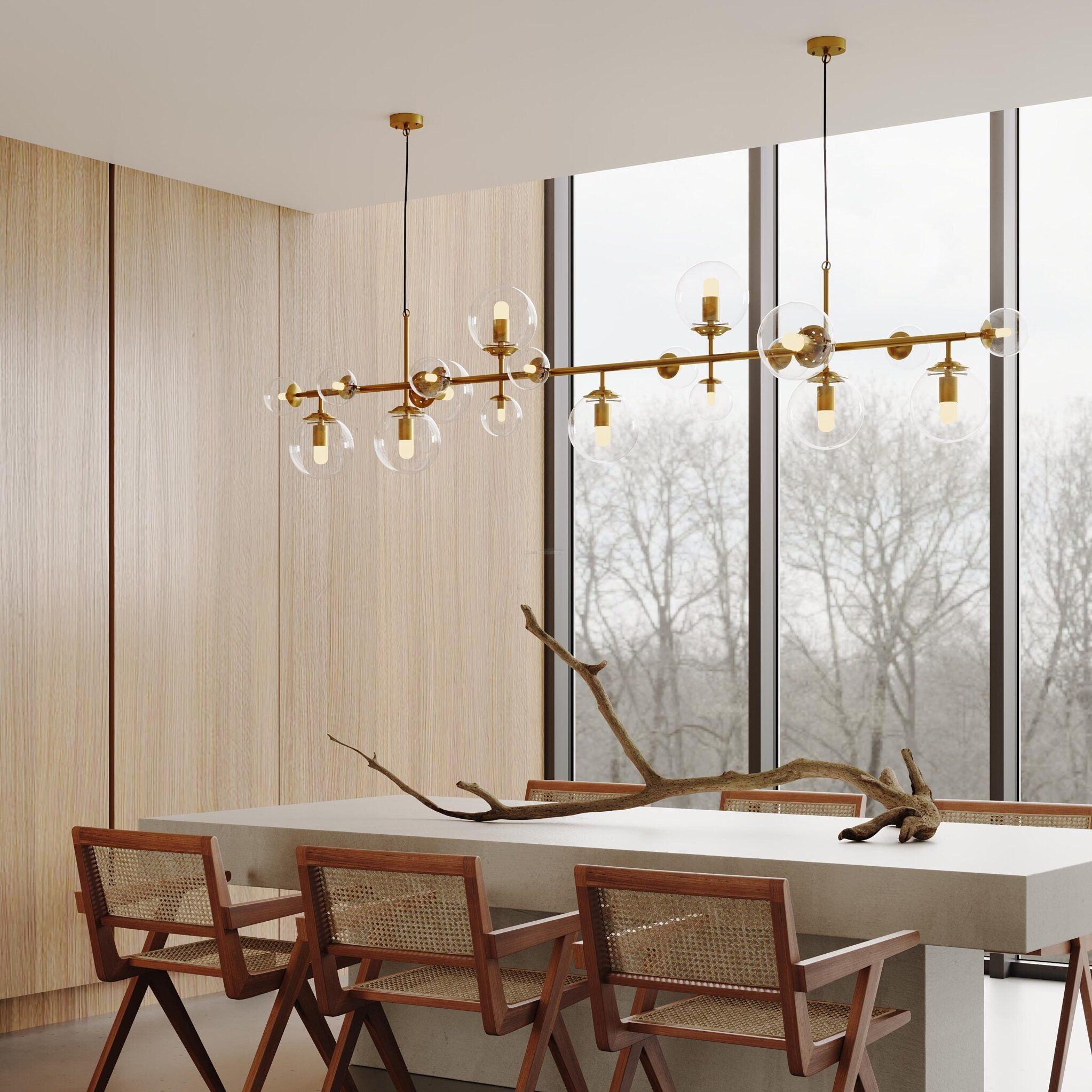 Brass Glass Globe Linear Chandelier - Hailey-1-Luxehomezone