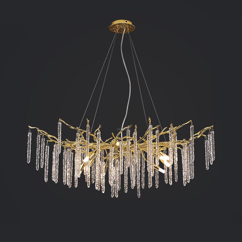 Crystal Icicles Branch Type Brass Chandelier - Branch, Crystals-1-Luxehomezone