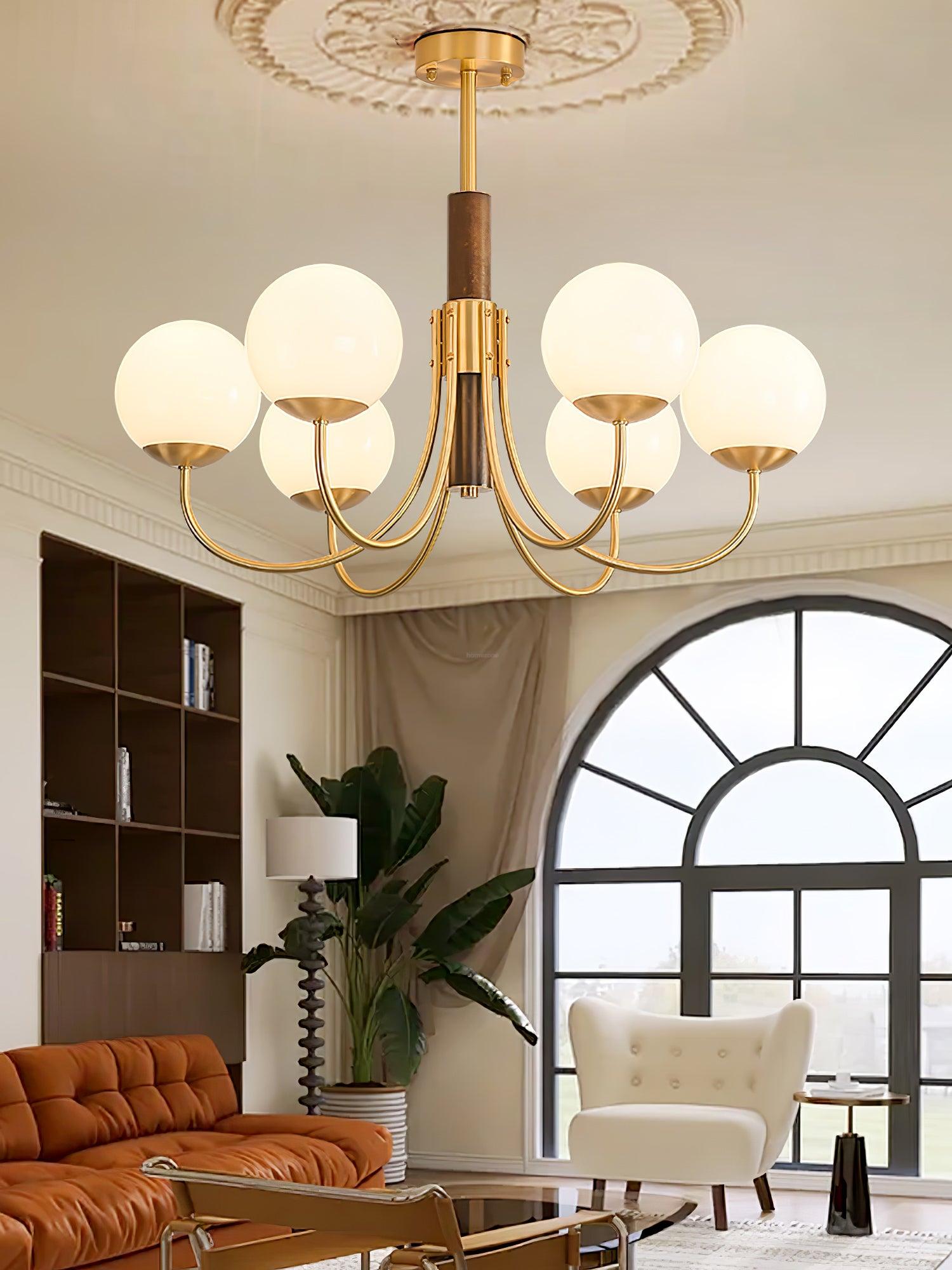 Midas Touch Walnut Sphere Chandelier with 3/6/8 heads - Luxehomezone
