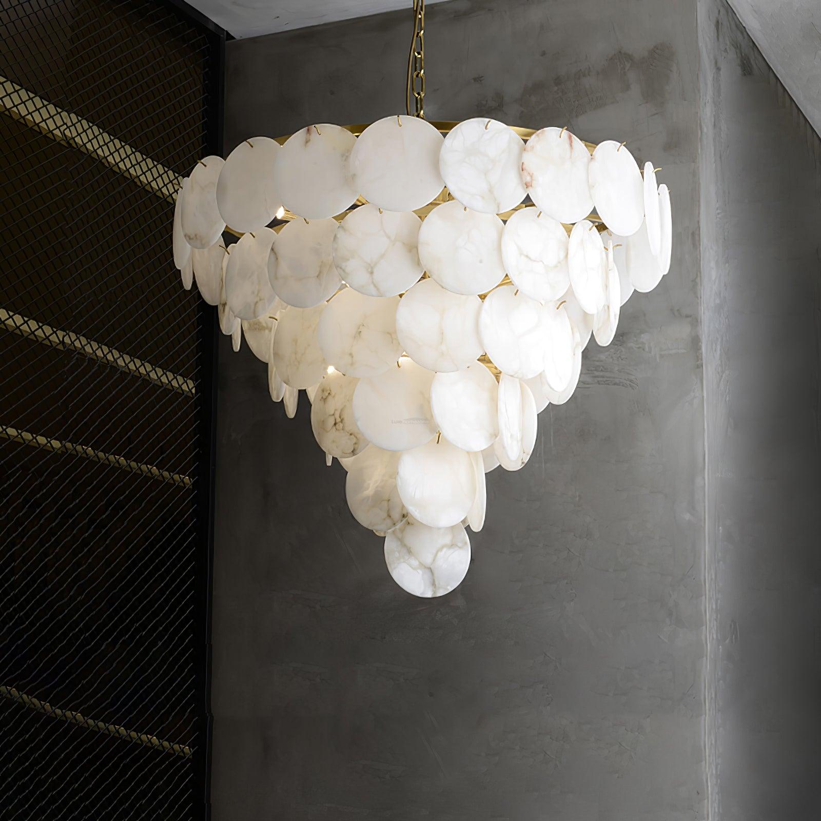 Alabaster Shell Brass Chandelier with 2/3/4/5/6 layer - Alabaster, Alabaster Chandelier-1-Luxehomezone