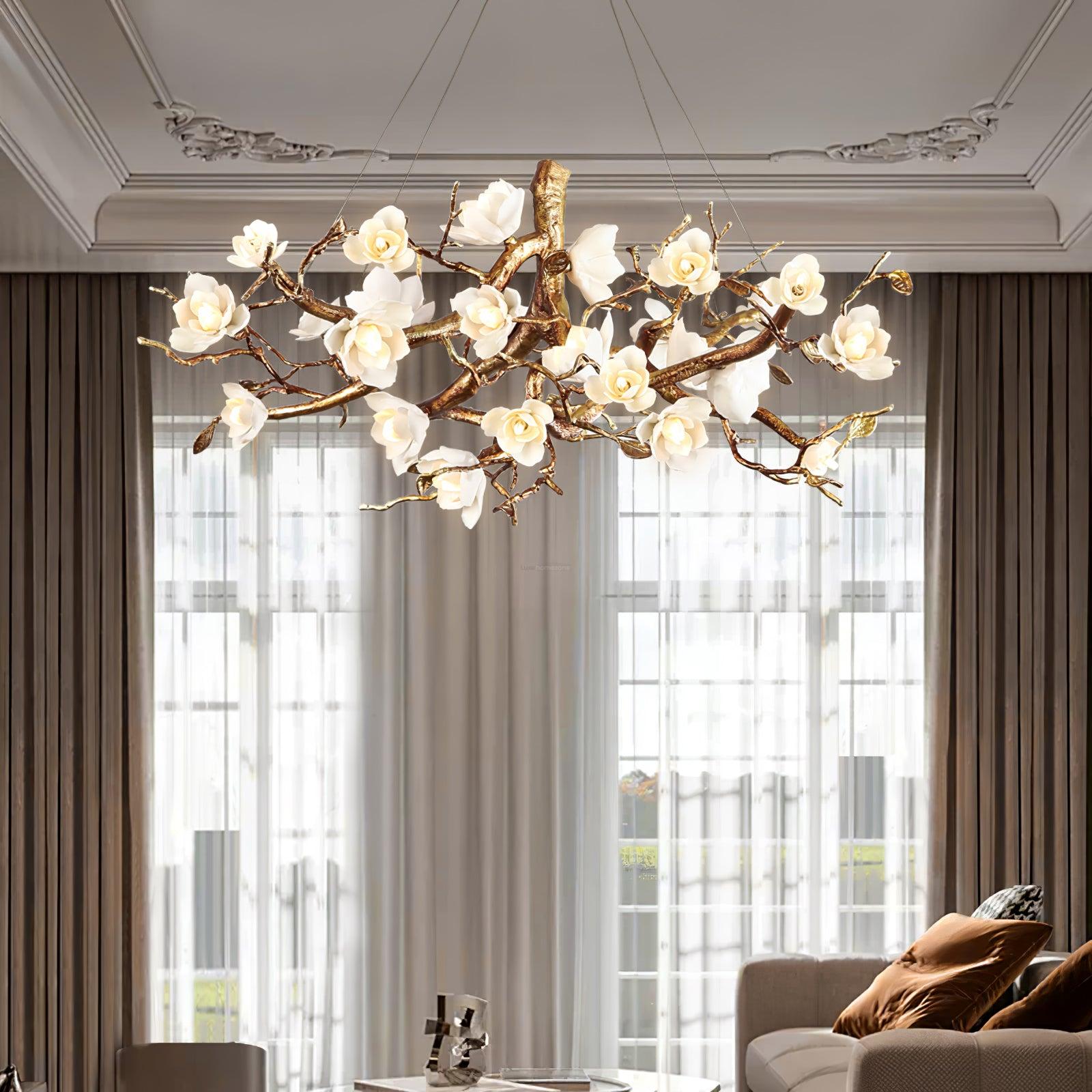 Flower Bloom Branch Type Brass Chandelier