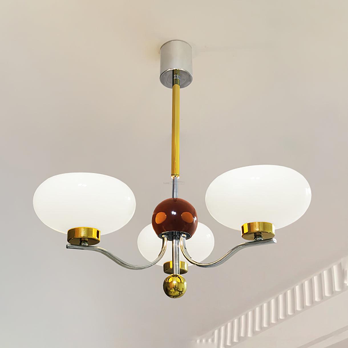 Medieval Glass Bowl Chandelier with 3/5 heads - Bend, Chrome & Gold & Creamy yellow, Chrome & Gold & Milk white, Marshmallow Chandelier-1-Luxehomezone