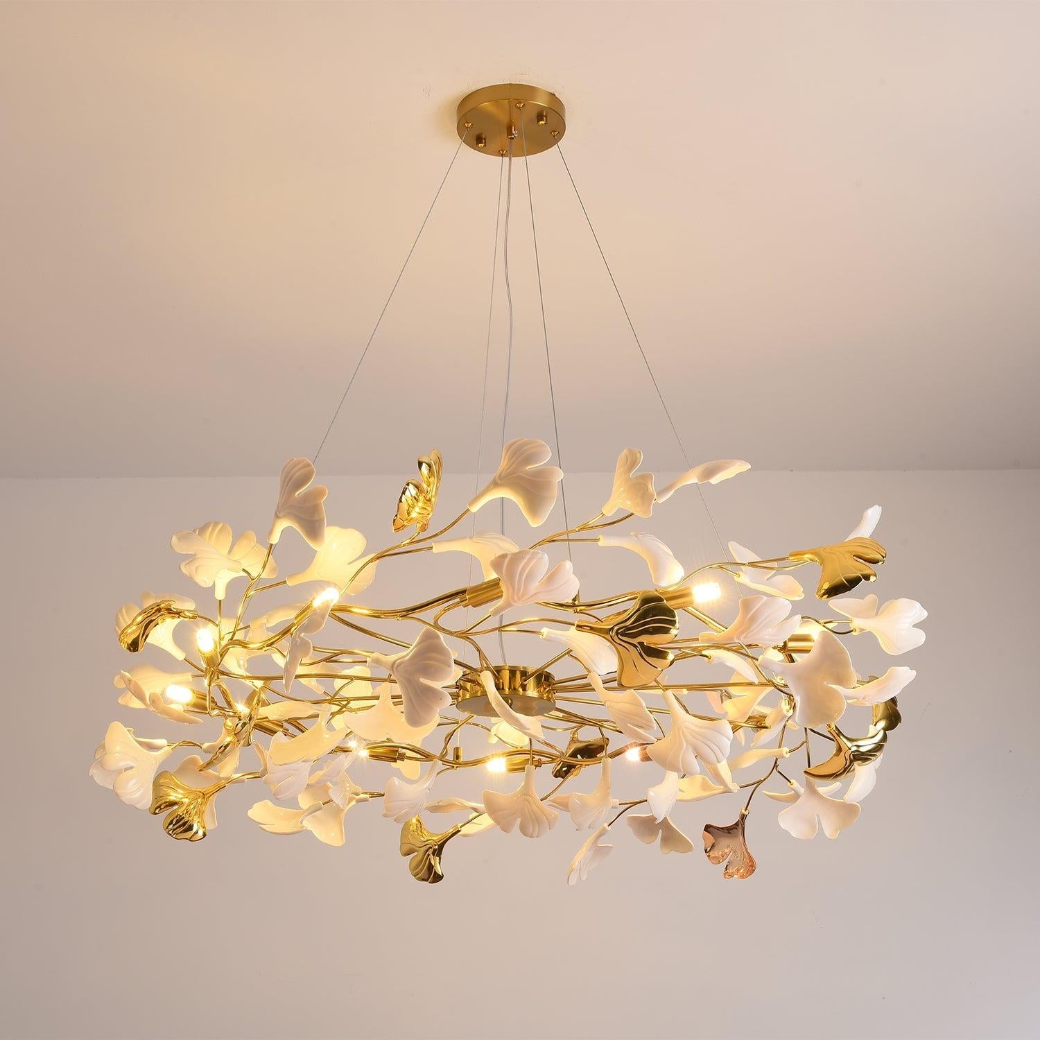 Gingko Chandelier Style P - Gingko, Gingko Chandelier, Gold & White-1-Luxehomezone