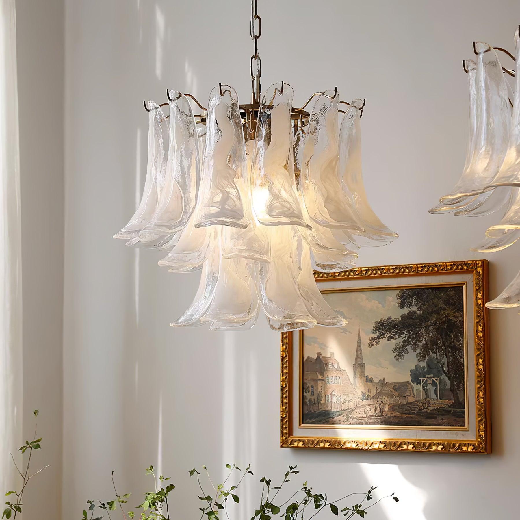 Glass Leaf Cascade Chandelier with 3/4 layer - Luxehomezone
